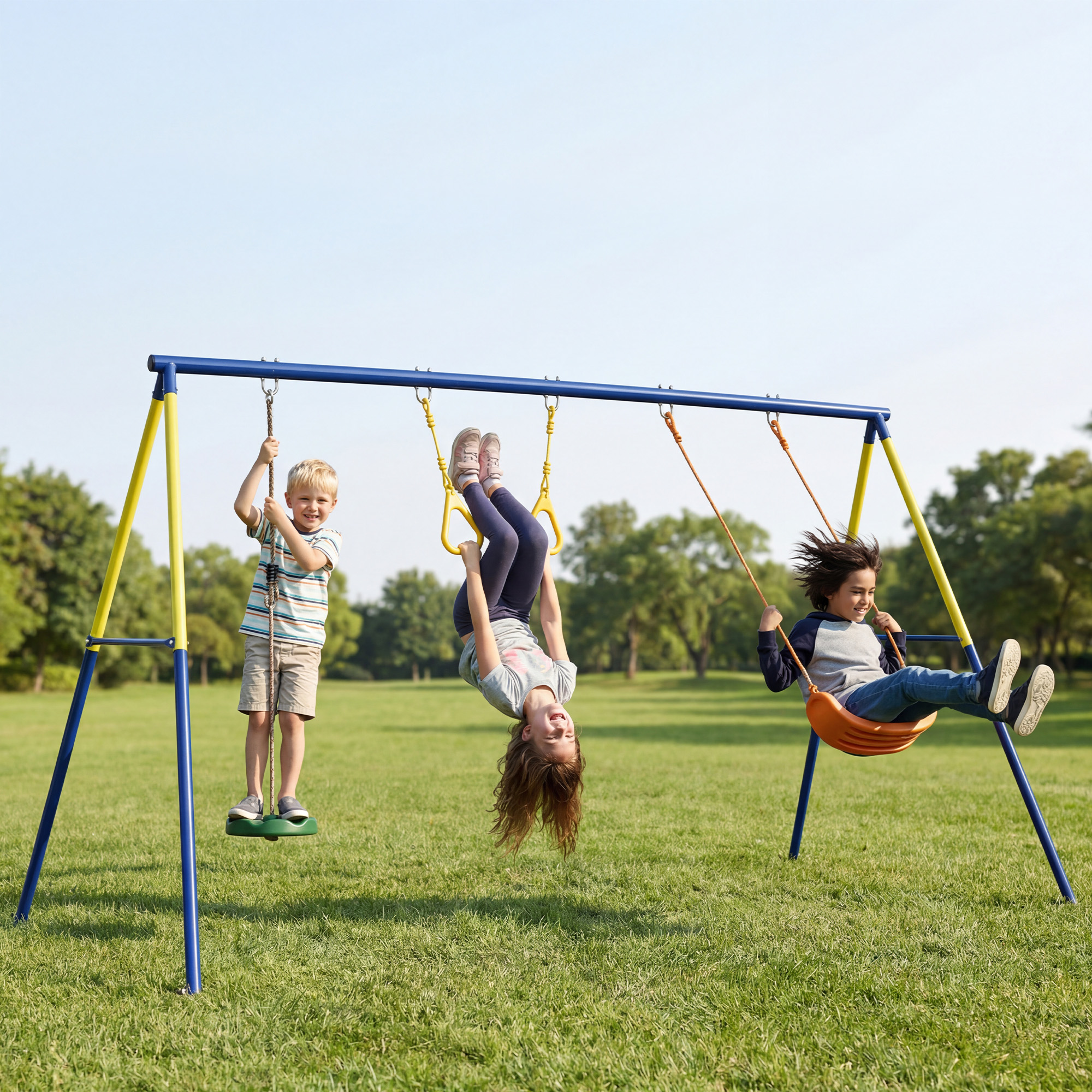 Schaukelgestell bis 150 kg 3-in-1 Kinderschaukel mit klassischer Schaukel, Turnringe, Stehschaukel, 285x160x181 cm