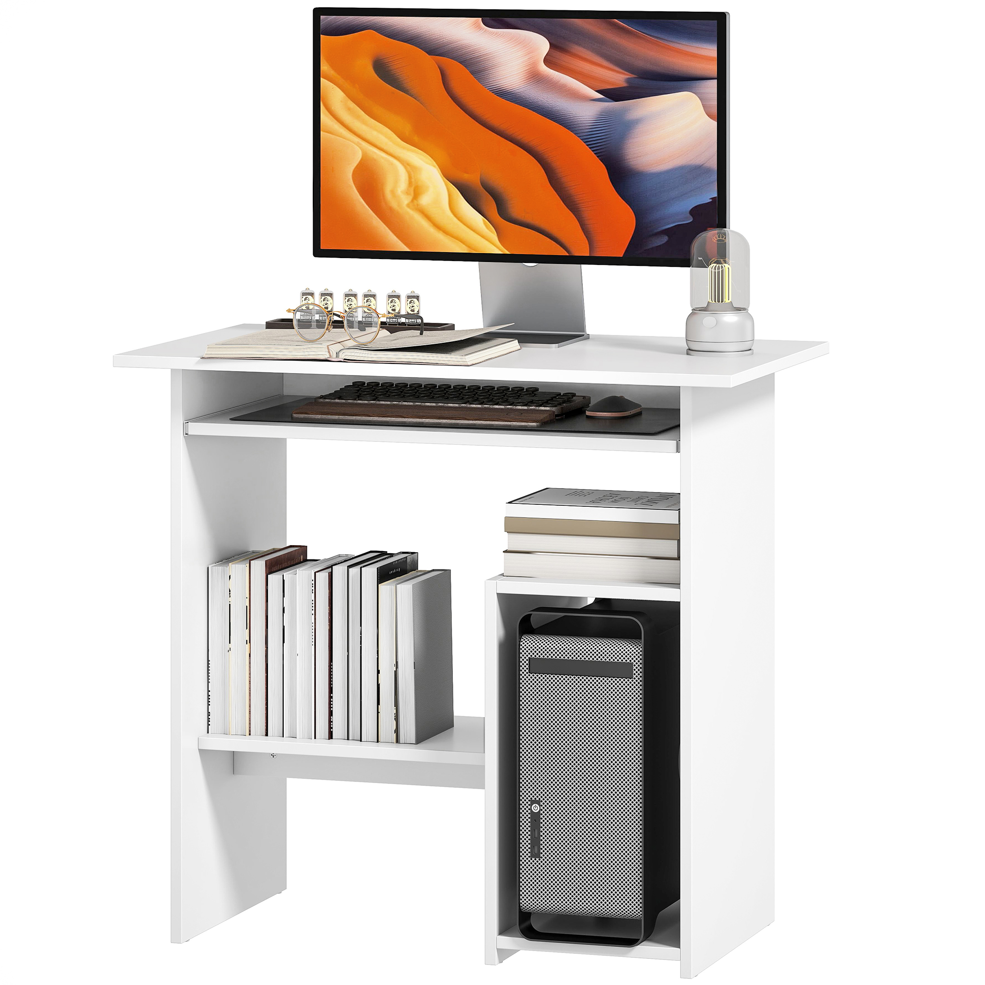 Computertisch, Schreibtisch, Spanplatte, Metall, 80 x 45 x 75 cm, Weiß