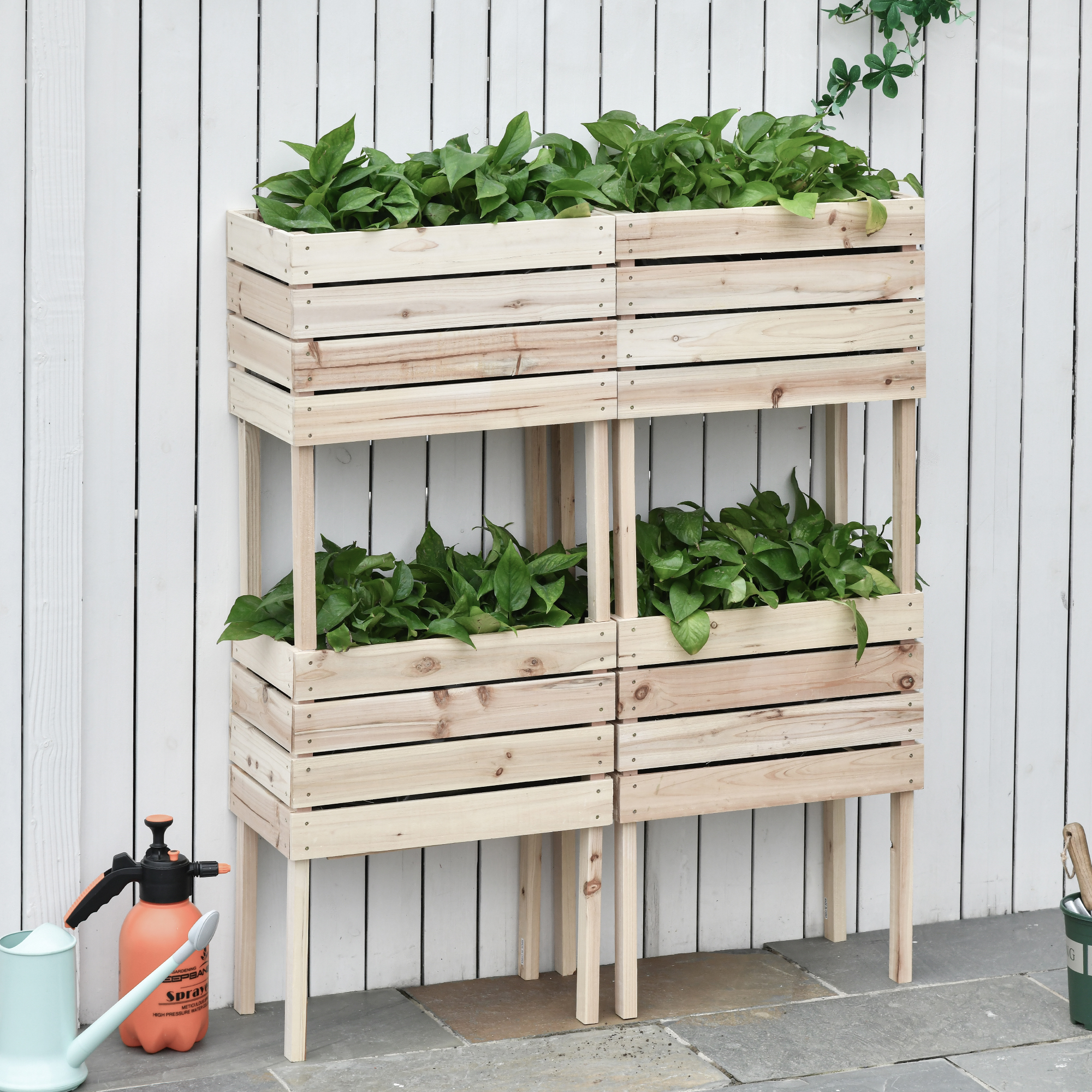 Hochbeet Blumenkasten Pflanzenkasten, wetterbeständig, Massivholz, 50 cm x 30 cm x 60 cm, Natur