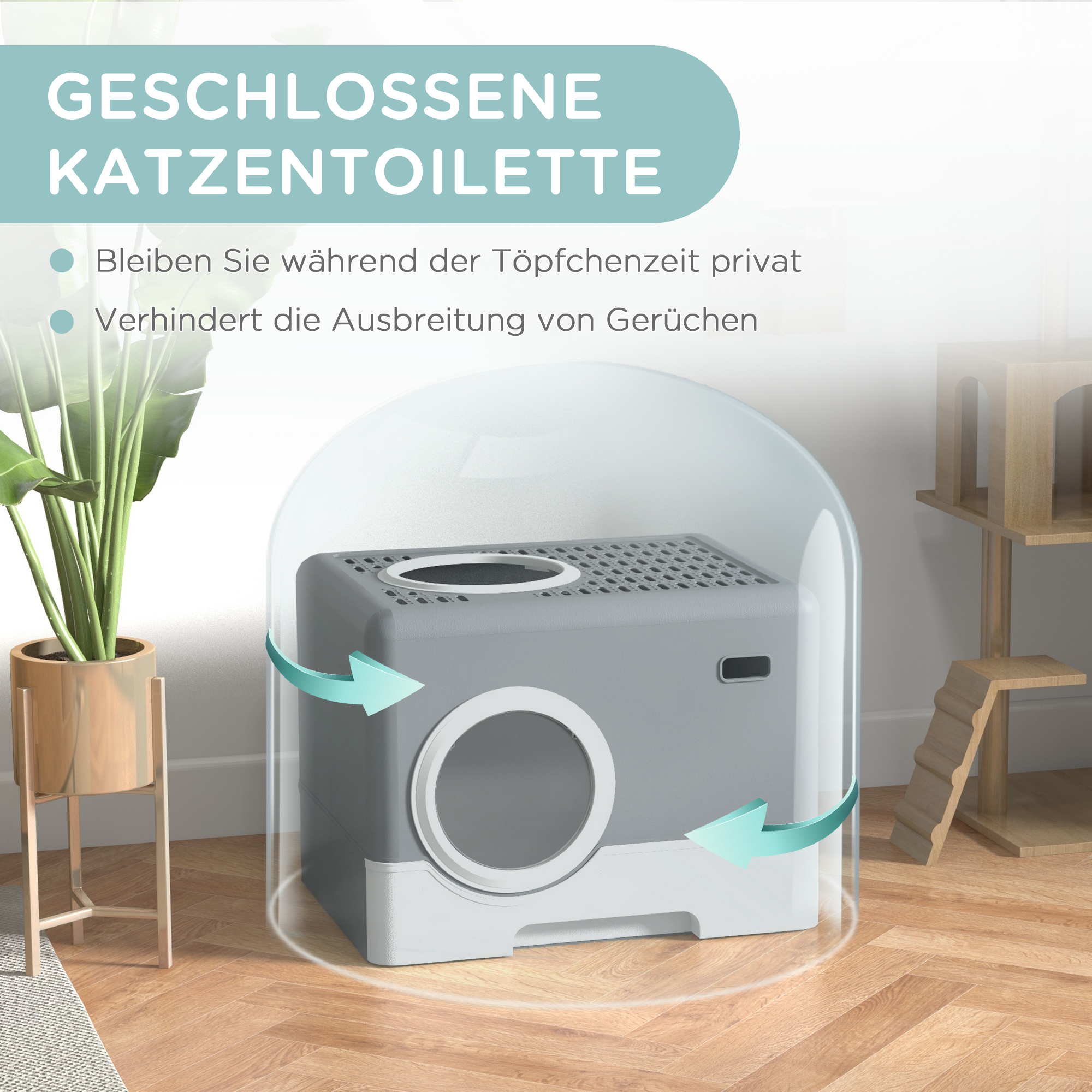 Katzentoilette Katzenklo, 2 Ausgänge, herausnehmbare Bodenwanne, 52 x 41 x 38, 5 cm, Grau