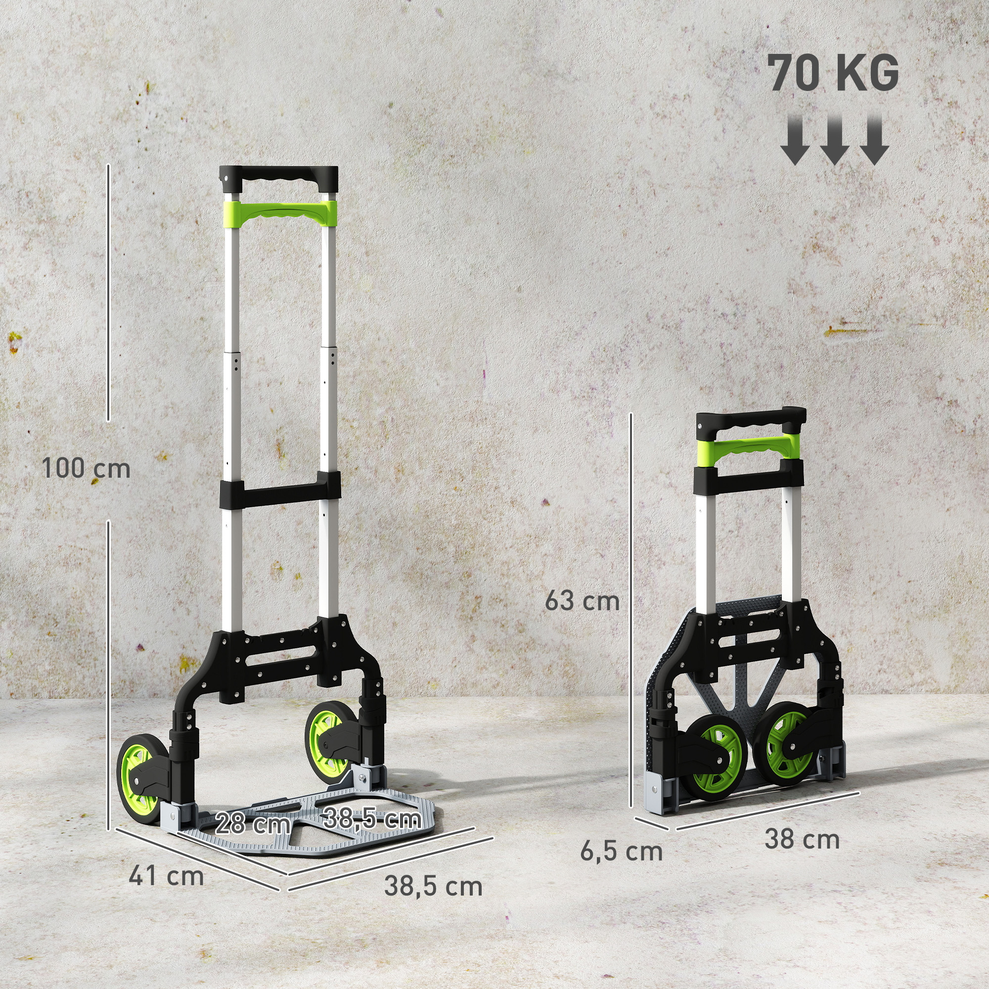 Sackkarre klappbar Aluminium Transportkarre mit Teleskopgriff Höhenverstellbar 100 cm