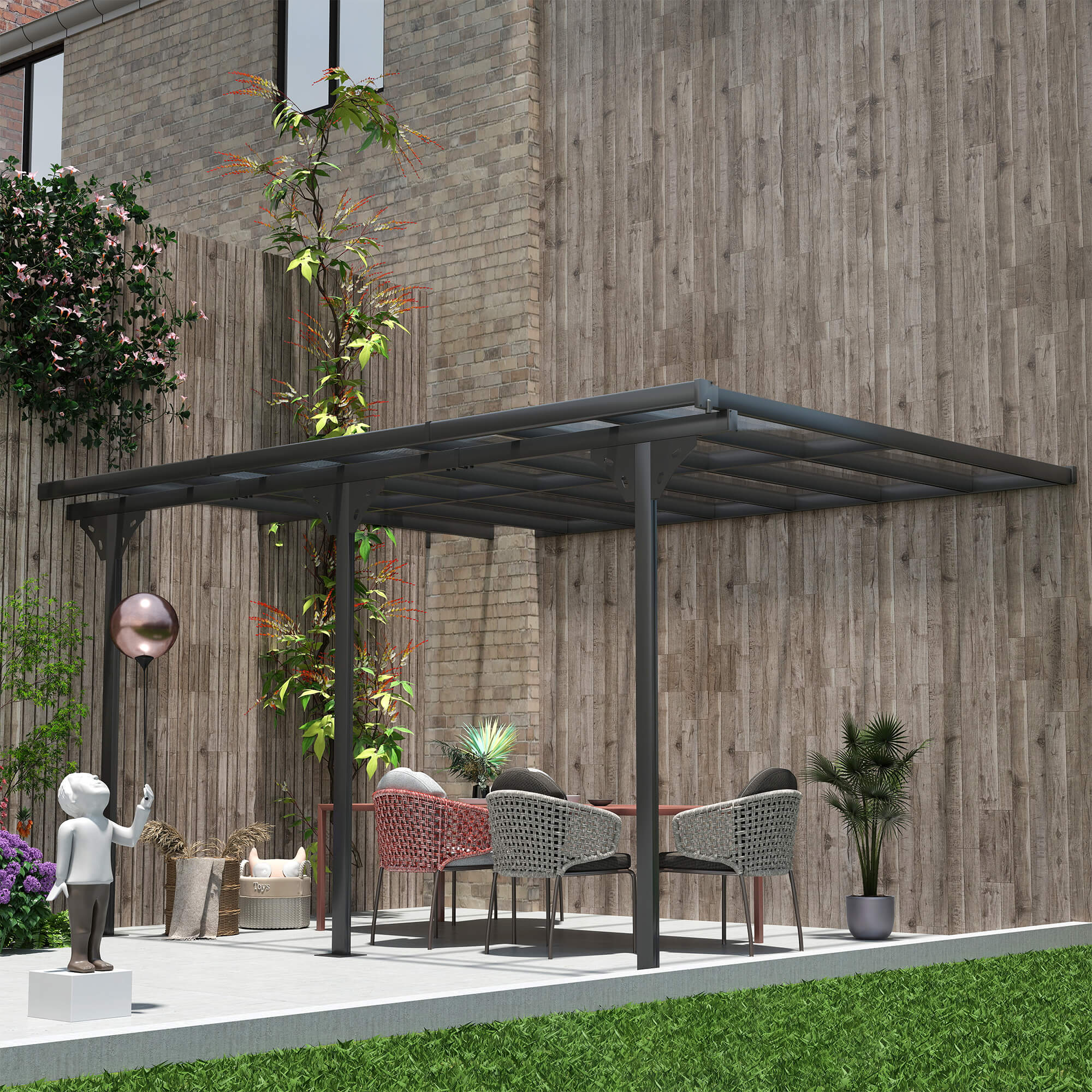 Pergola Pavillon  4.35 x 3.02 m Gartenpavillon Überdachung Zelt 231-250 cm höhenverstellbar Sonnenschutz Terrassendach Anbaupavillion Aluminium Grau