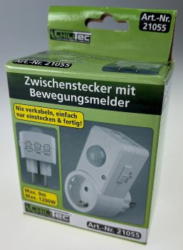 Zwischenstecker mit Bewegungsmelder / 120°, 9m Reichweite , 230V/1200W, weiß
