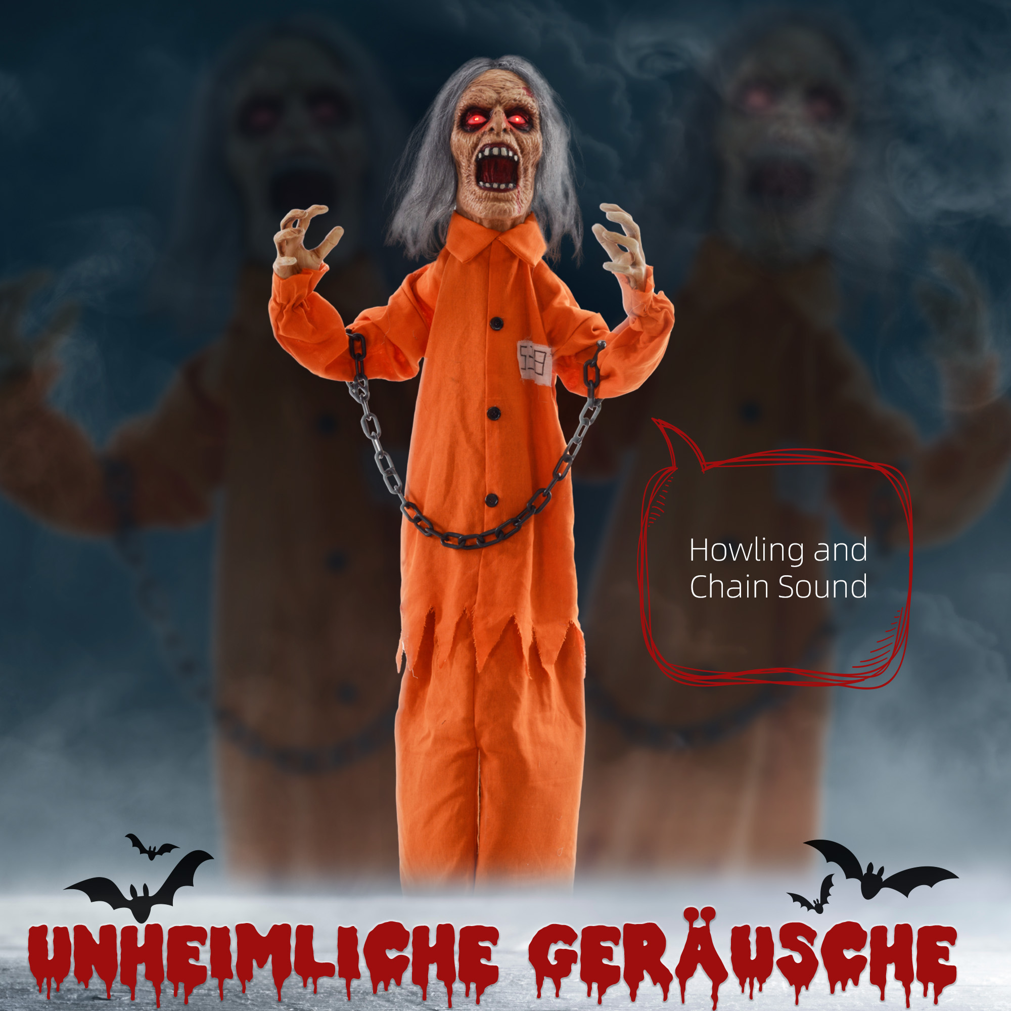 Gefangenen-Geist, Helloweendeko, gruselige Laute, rote Augen, beweglich, Orange