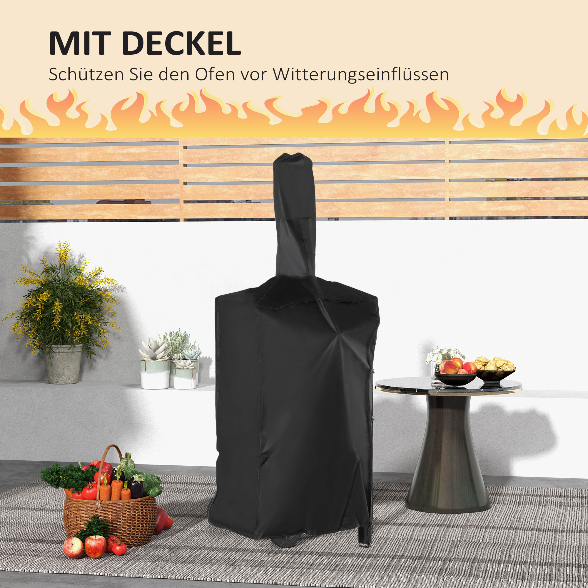 2-in-1 Outdoor Pizzaofen, mit Pizzastein, Aschefach, 2x Grillrost, Thermometer, rostfrei, Schwarz