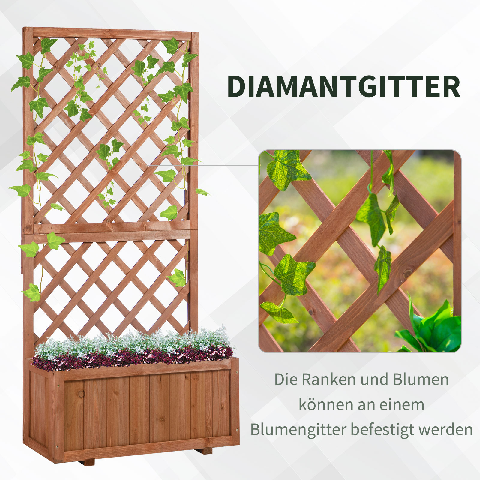 Hochbeet Pflanzenkasten mit Rankgitter, Spalier Pflanzkübel, Blumenkasten Holz, 72,5x31,5x149,5cm für Garten Balkon Terasse, Blumenkübel für Kletterpflanzen, Blumen, Orange