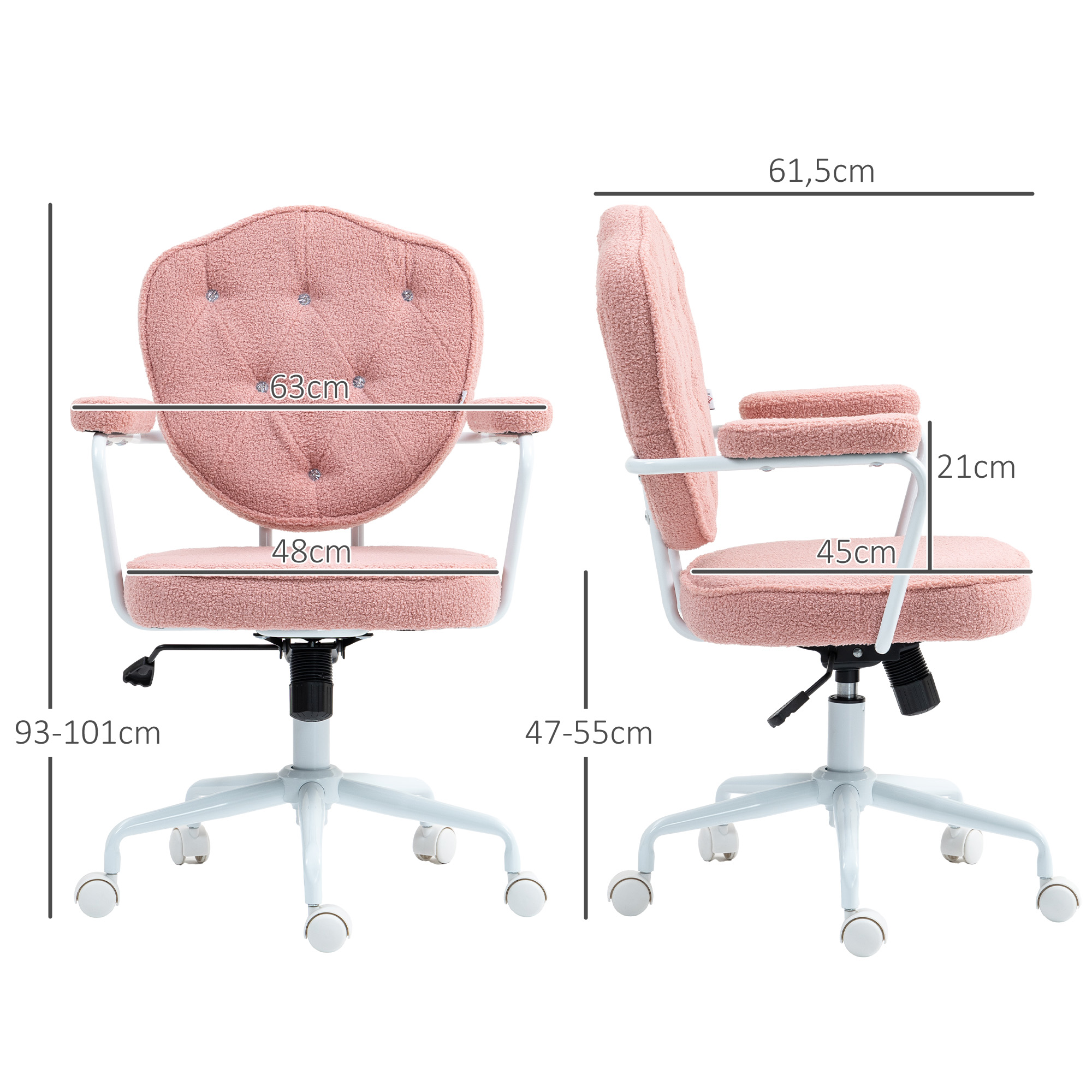 Bürostuhl mit geknöpftem, weichem Bezug, höhenverstellbar, Rosa