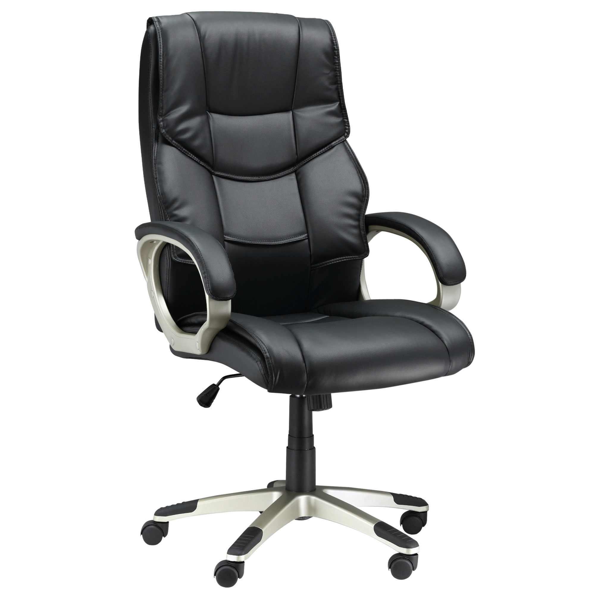 Bürosessel Chefsessel mit Wippfunktion Bürostuhl Schreibtischstuhl Ergonomischer Drehstuhl Sportsitz Hoher Rückenlehne Schwarz Kunsterleder Metall 70 x 58 x 114-124 cm