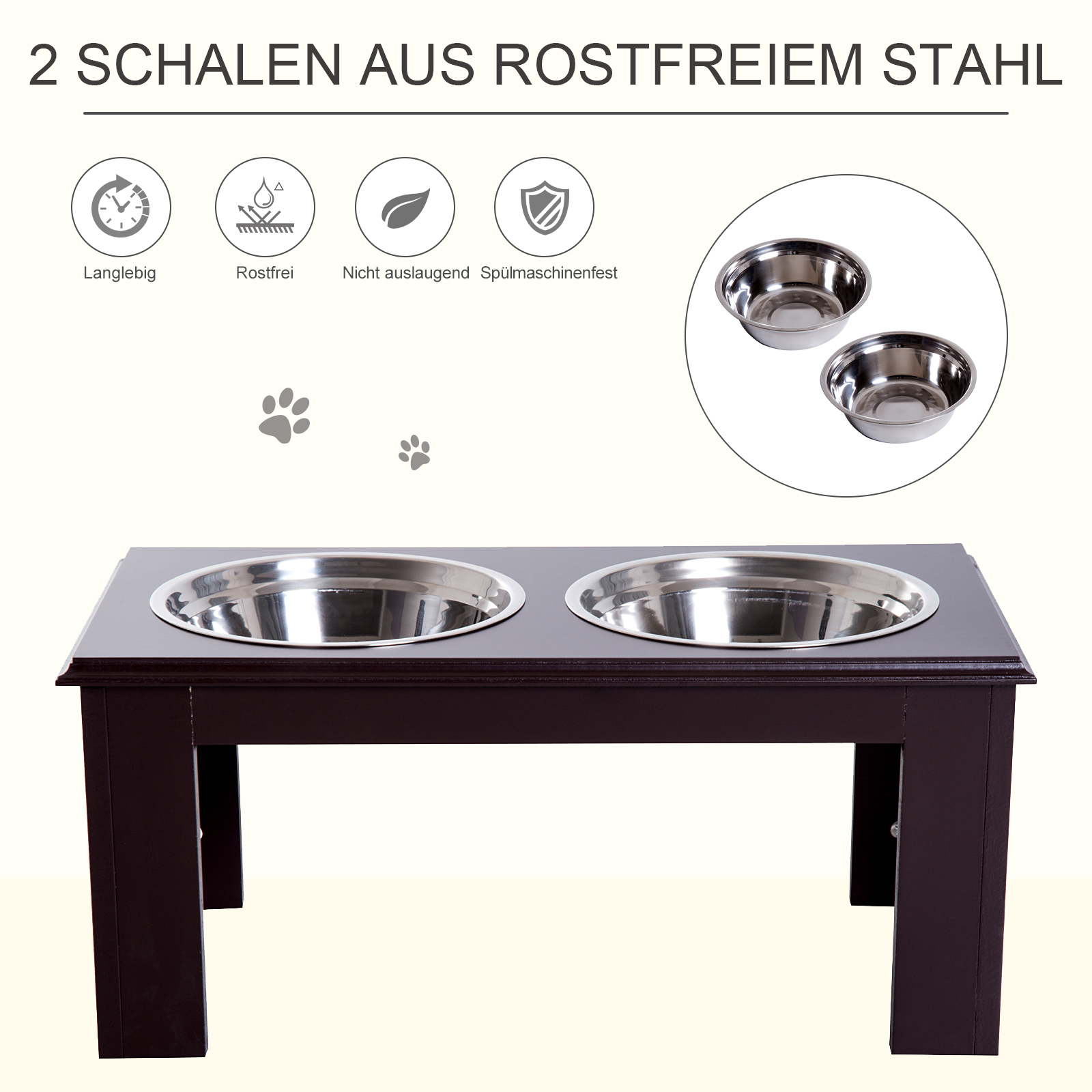 Hunde-Futterstation, rutschfest, 58,4 x 30,5 x 25,4cm, Grau, 2L pro Napf
