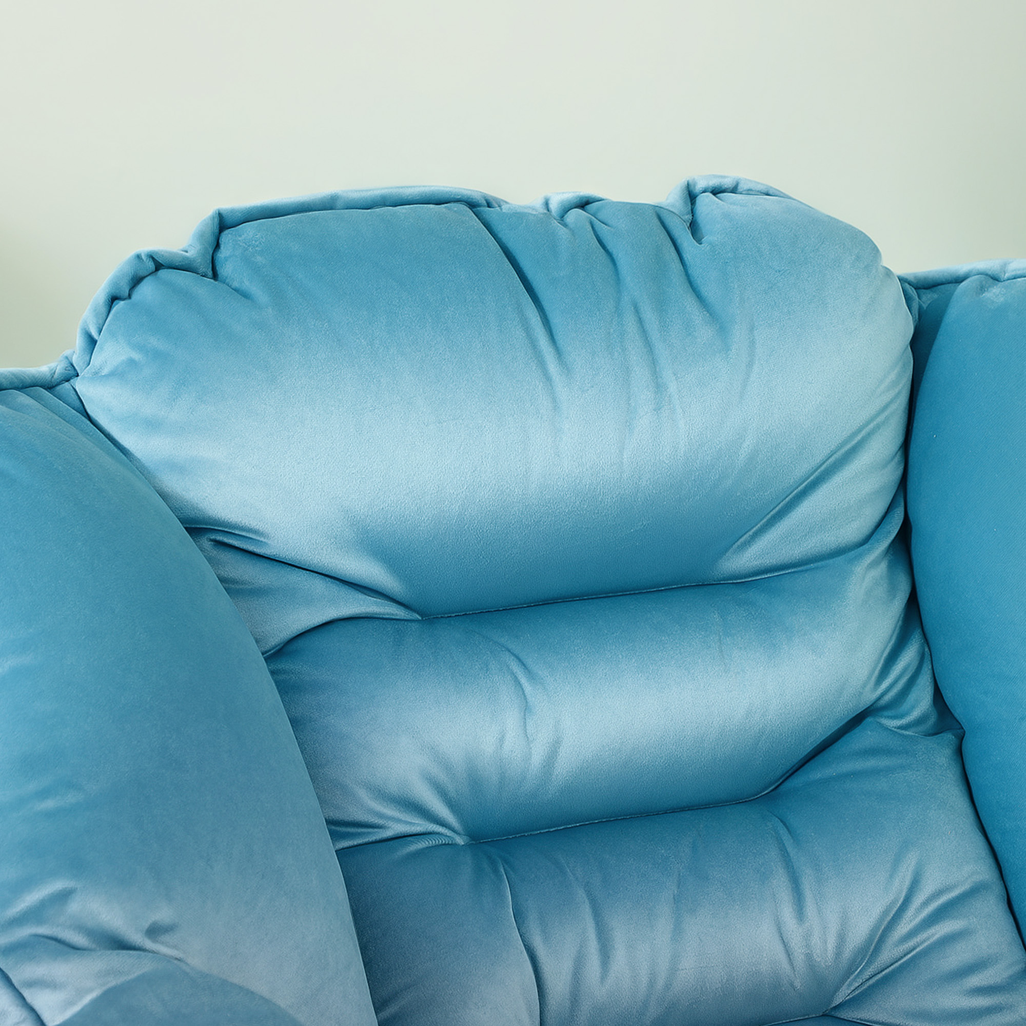 Moderner Akzentstuhl, Polsterstuhl mit Stahlbeinen und Seitentaschen, für Wohnzimmer, Schlafzimmer, Blau