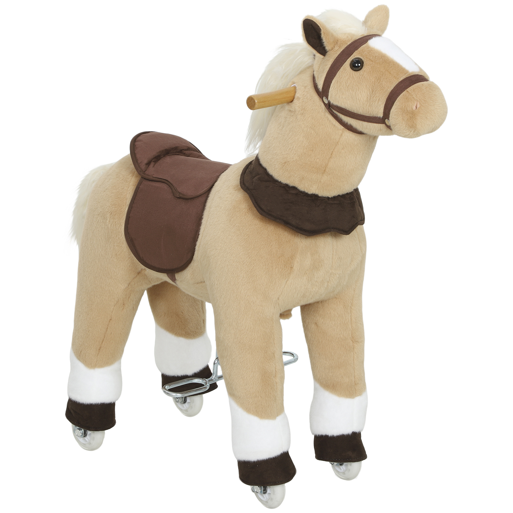 Reitpferd für Kinder, Stoffbezug, stabiler Rahmen, sanfte Räder, Schaukelpferd, 3-5 Jahre, Braun