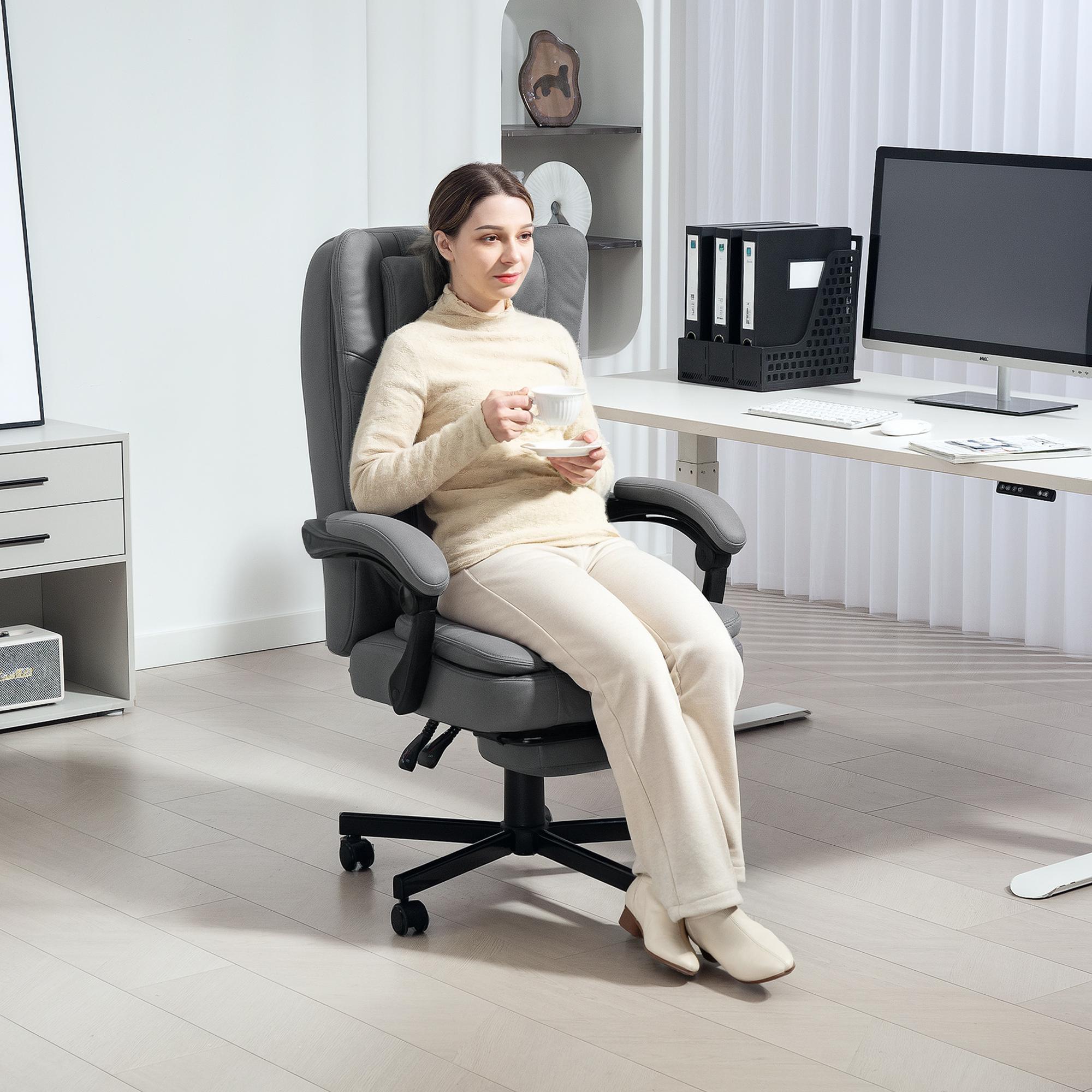 Bürostuhl mit Massagefunktion, höhenverstellbarer Schreibtischstuhl mit neigbarer Rückenlehne, gepolstert, rollbar, Grau