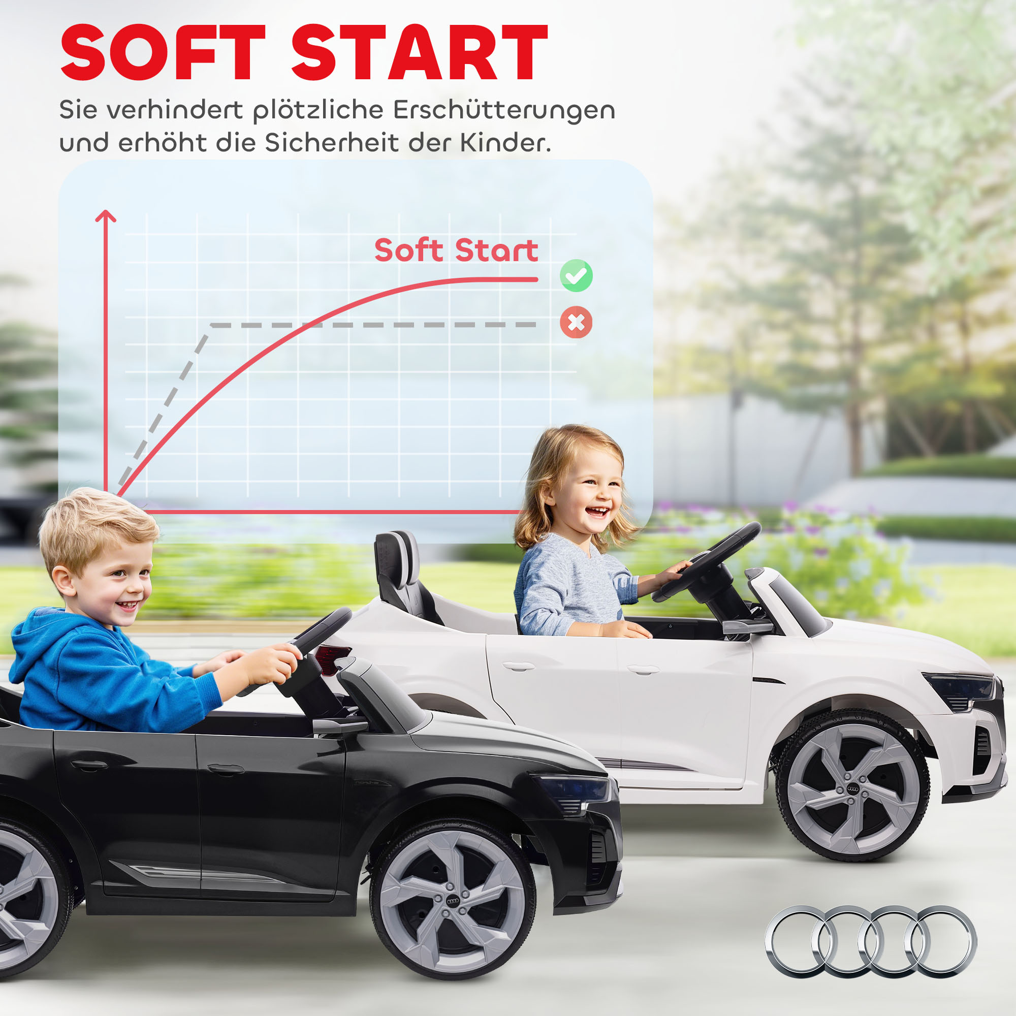 Elektro-Kinderauto, 12V Audi Q8, 3-5 km/h, Fernsteuerung, Scheinwerfer, Musik, Schwarz