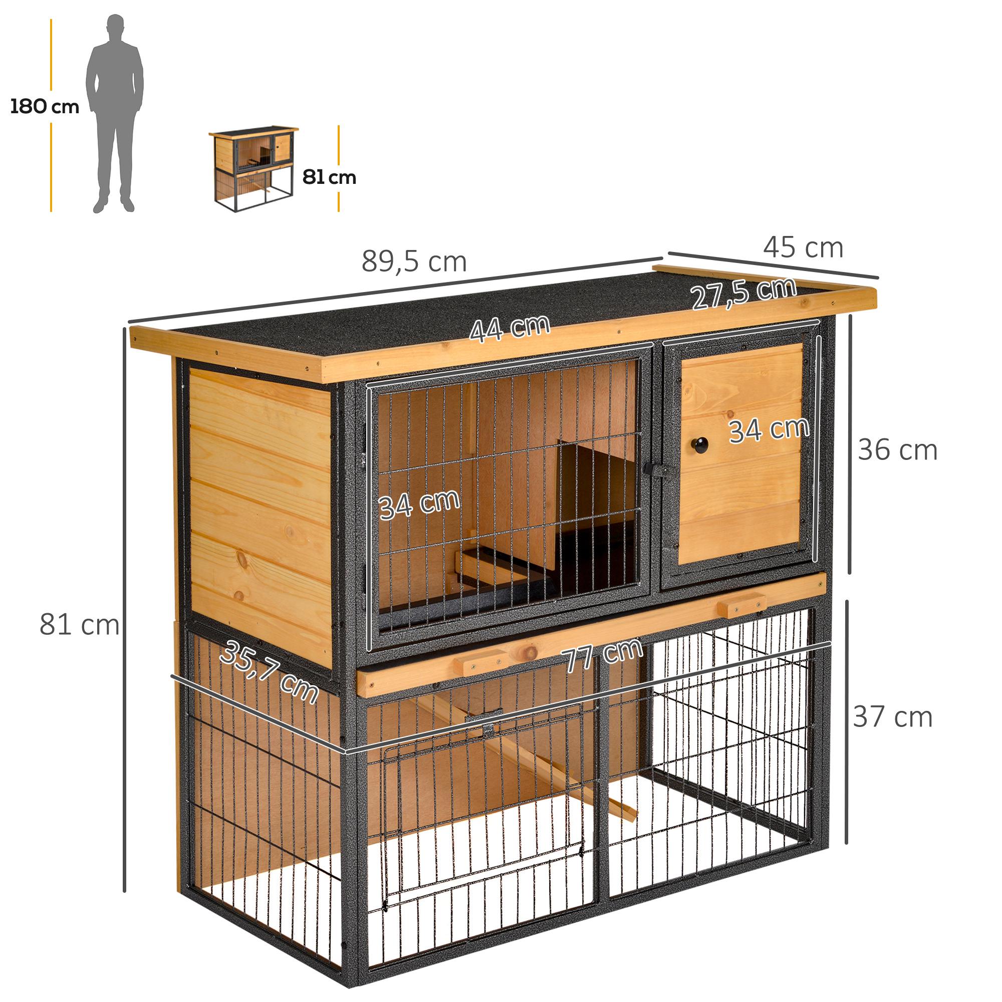 Kleintierstall erhöhtes Haustier Haus Käfig mit verschließbarer Tür Holz-Metall Hellgelb 89,5 x 45 x 81 cm