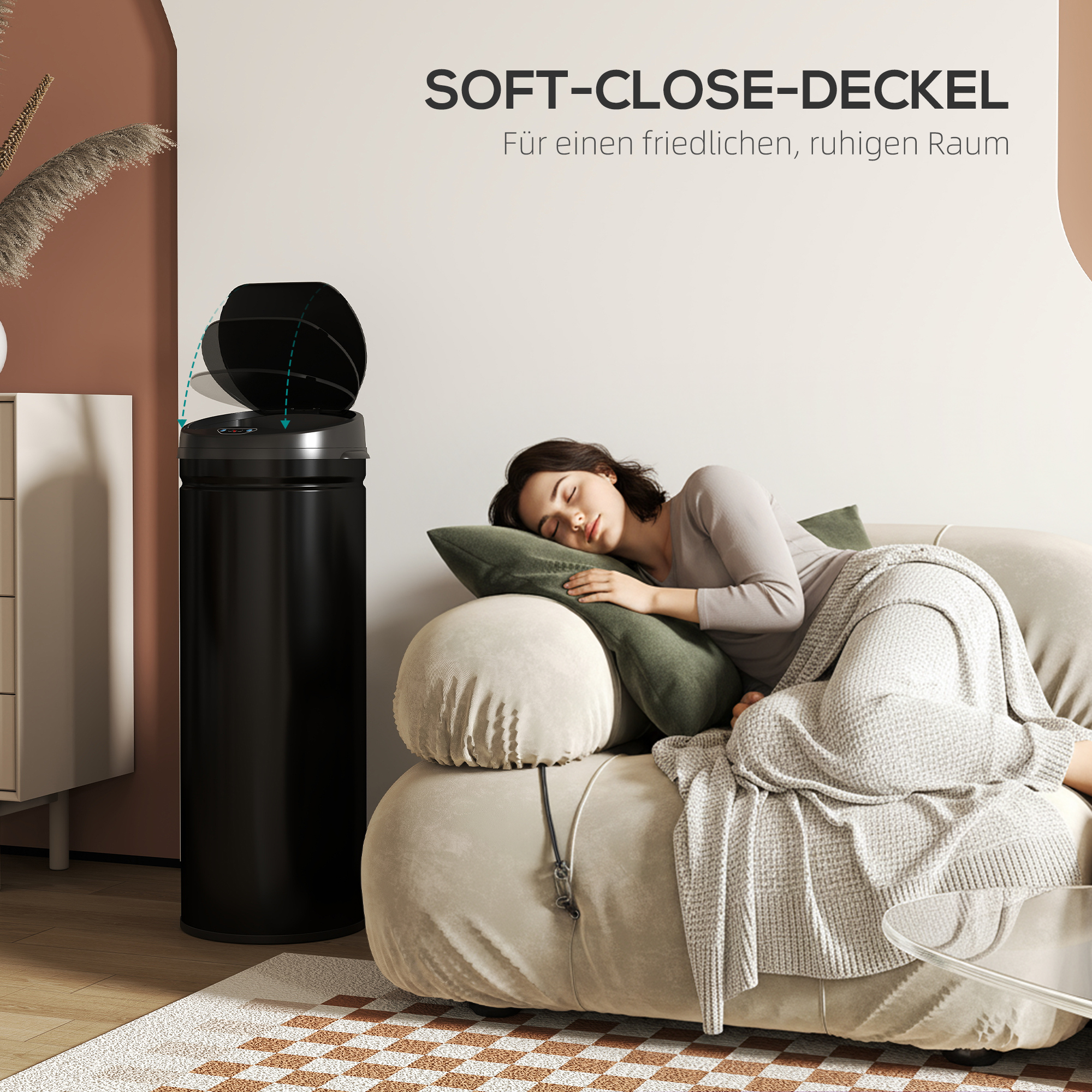 50 Liter Sensor-Mülleimer mit Soft-Close-Funktion, berührungsfreier Abfalleimer aus Edelstahl für hygienische Küchen