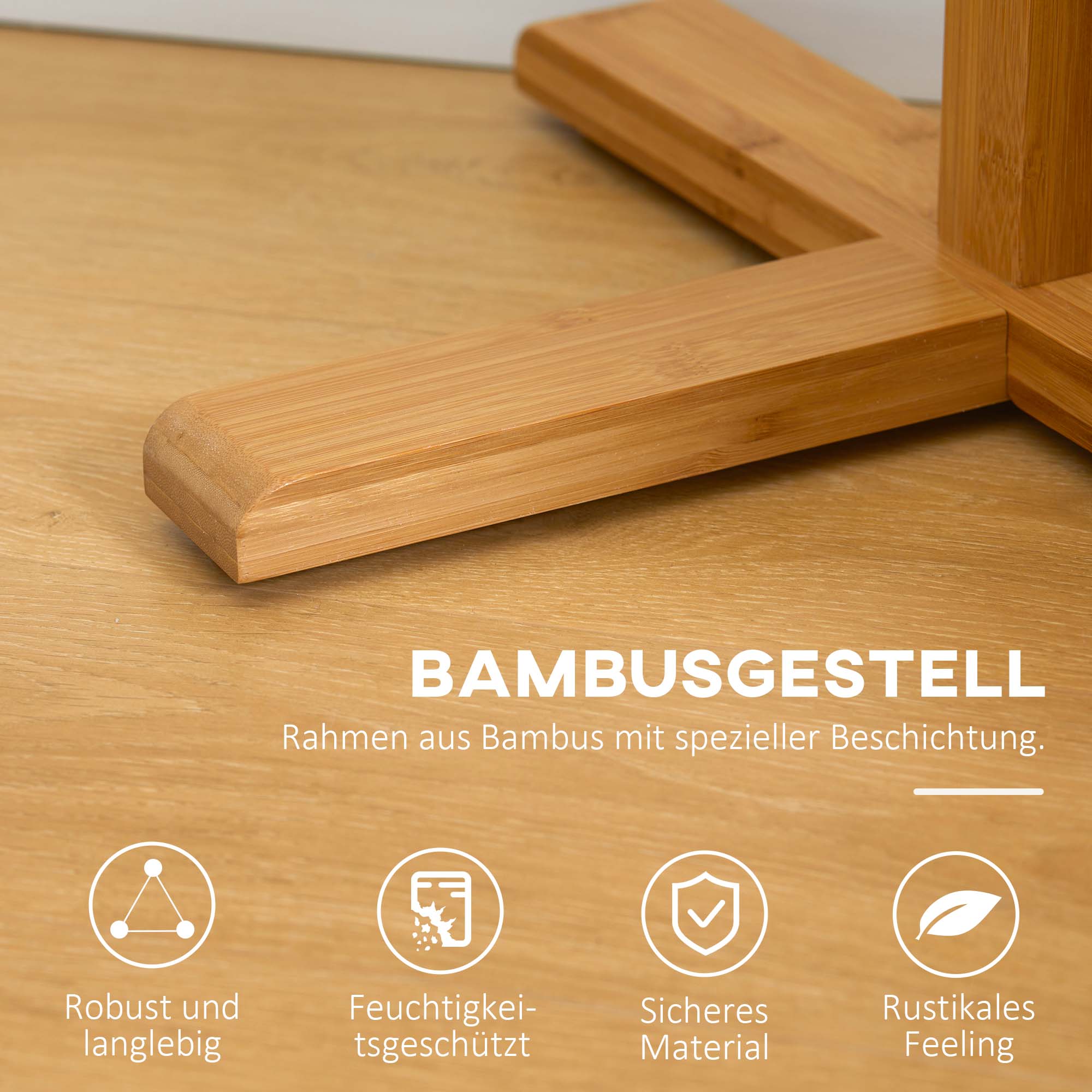 Garderobe Kleiderständer Hutständer, 8 Haken, 49,5 cm x 49,5 cm x 178 cm, Natur