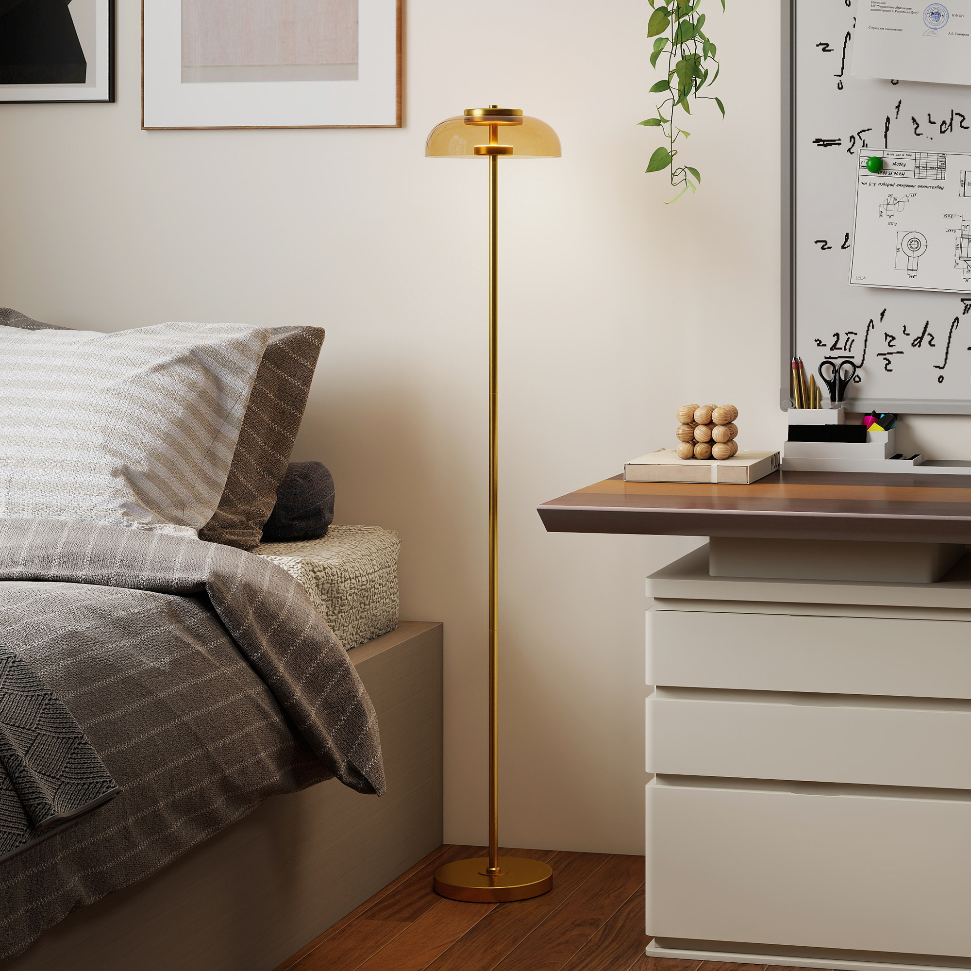 LED Stehlampe Wohnzimmer, Stehleuchte mit 3000 K warmem Licht, Fußschalter, 25 x 25 x 134 cm, Messing