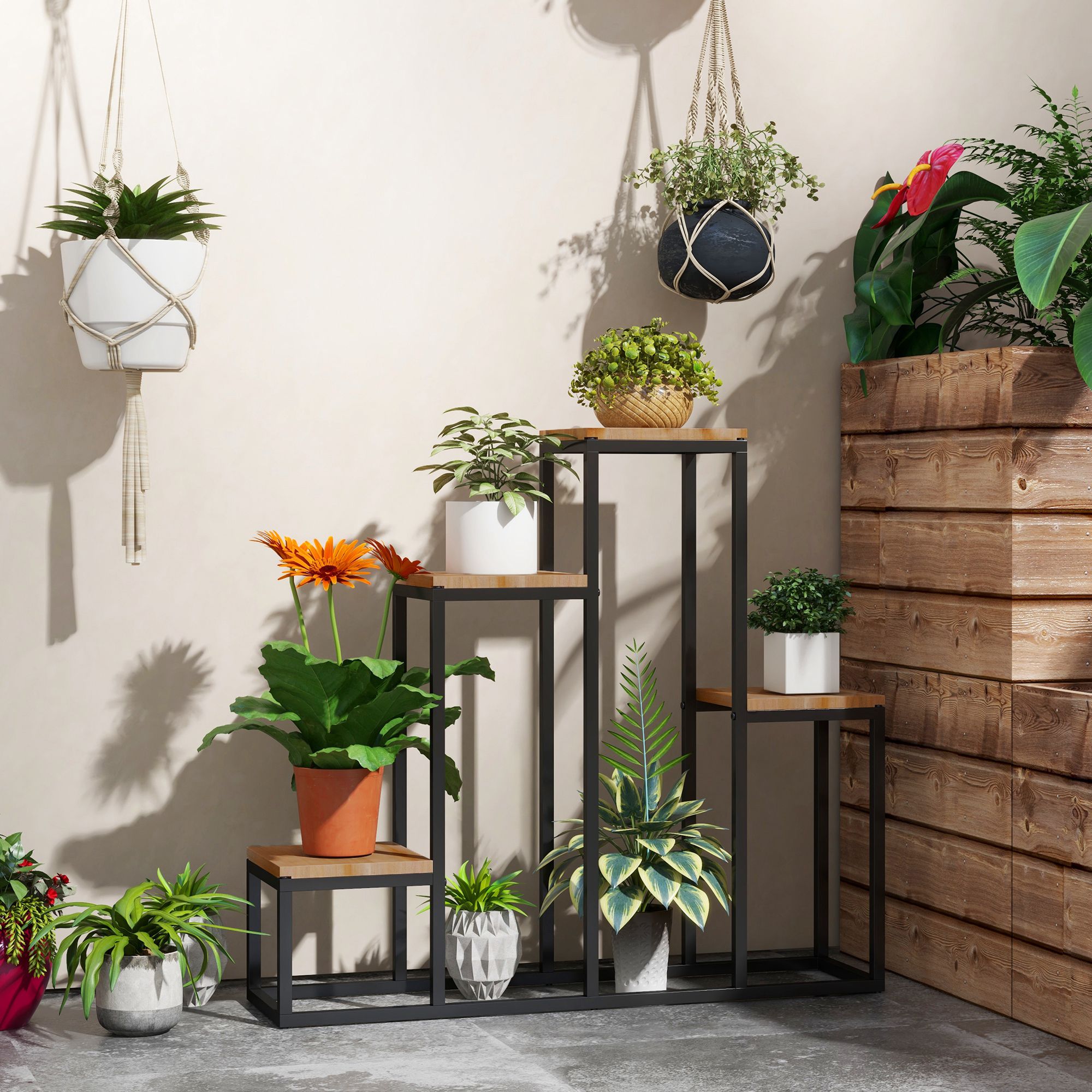 Blumenregal, 4 Etagen, Indoor & Outdoor, Metallrahmen, 80 x 20 x 74 cm