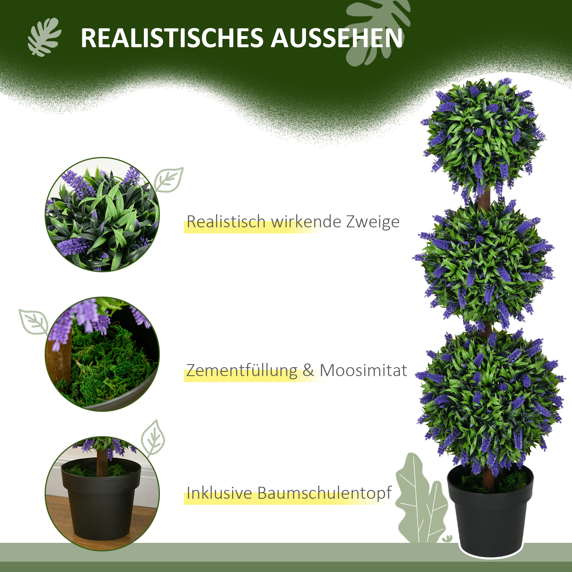 2er-Set Künstliche Pflanzen, UV-beständige Kunstpflanze im Blumentopf, 110 cm Zimmerpflanze für Wohnzimmer, Garten