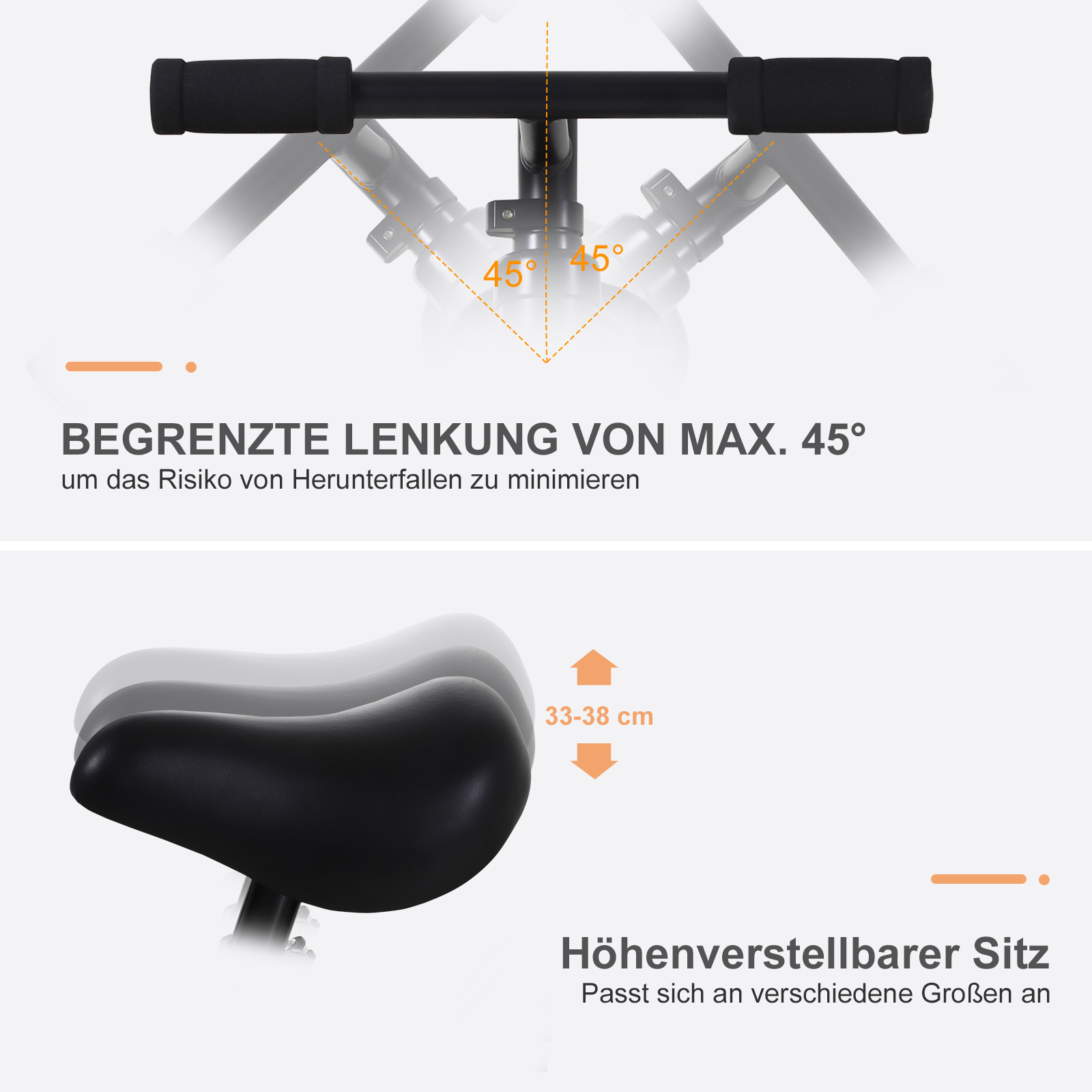 Kinder Laufrad, Lauflernrad, Kinderfahrrad, 2-in-1, Kinderrad mit Stützrädern und Pedalen, 2-5 Jahre, Sitzhöhenverstellbar, PP, Schwarz, 85 x B36 x H54 cm