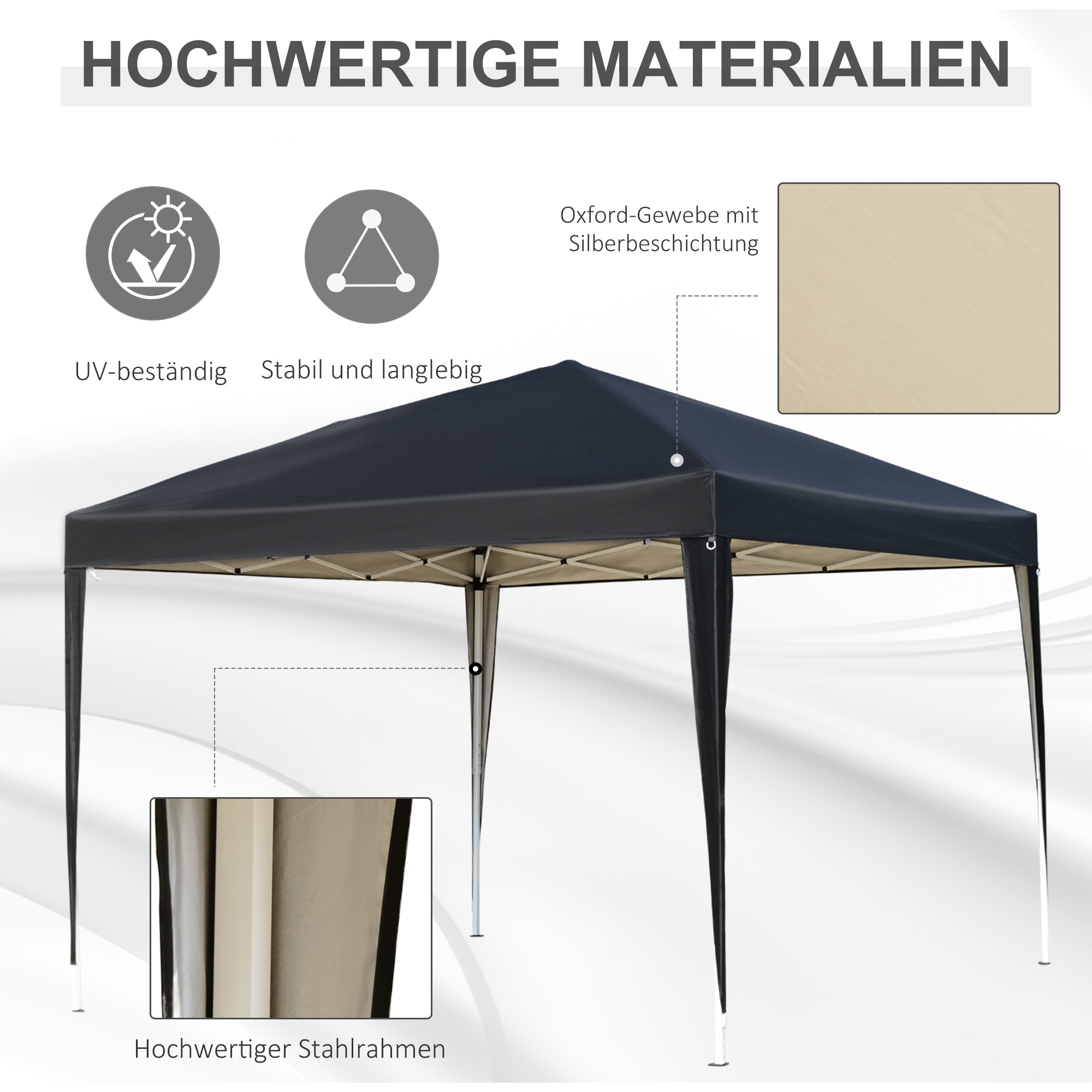 Pavillon, 2,95 x 2,95 m Pop-Up-Faltpavillon, Gartenpavillon, Partyzelt, UV-Schutz, Stahl+Oxfordstoff, Schwarz