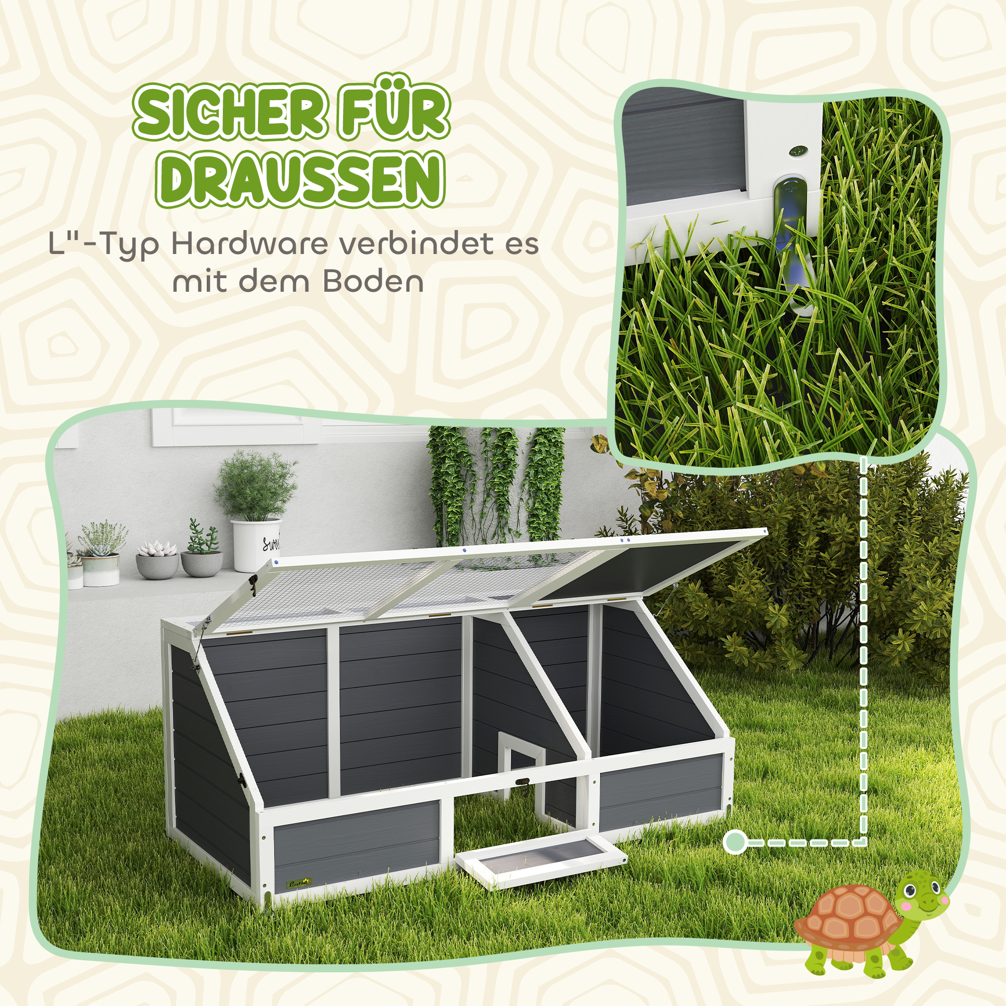 Schildkrötenbox, Outdoor Schildkrötengehege, bodenloses Design, leicht zu öffnen, Schildkrötenhaus, Hellgrau