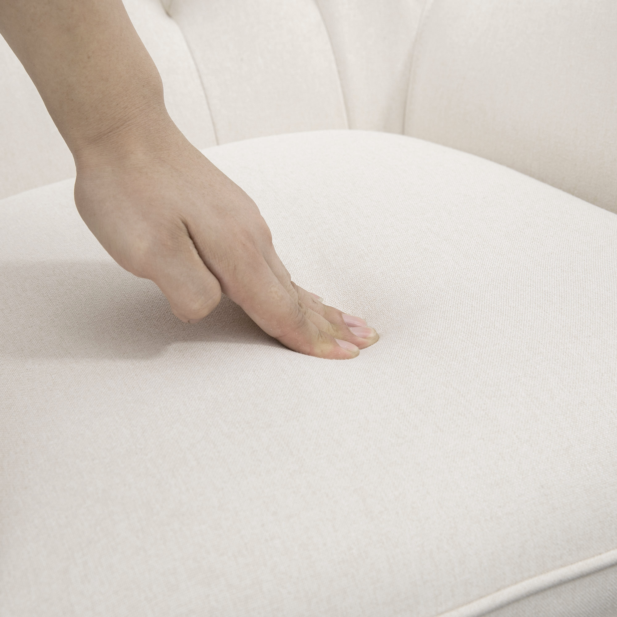 Schaukelstuhl im Skandi-Design Relaxsessel, Knopfheftung, 69 cm x 90 cm x 100 cm, Creme + Natur + Schwarz