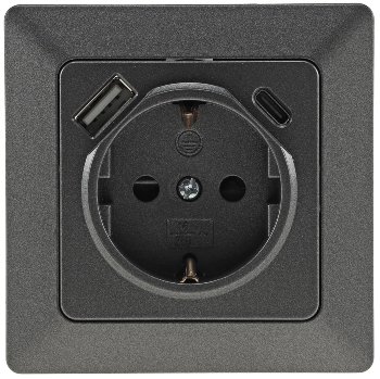 MILOS Schutzkontakt-Steckdose, anthrazit, 230V~/ 16A, Unterputz, USB-C / PD