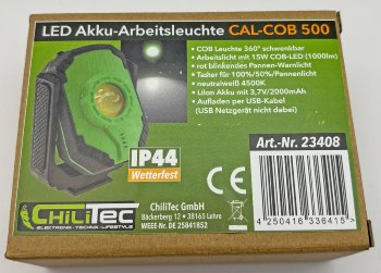 LED Akku-Arbeitsleuchte "CAL COB 500", LiIon Akku, Magnethalter, 15W, 1000lm