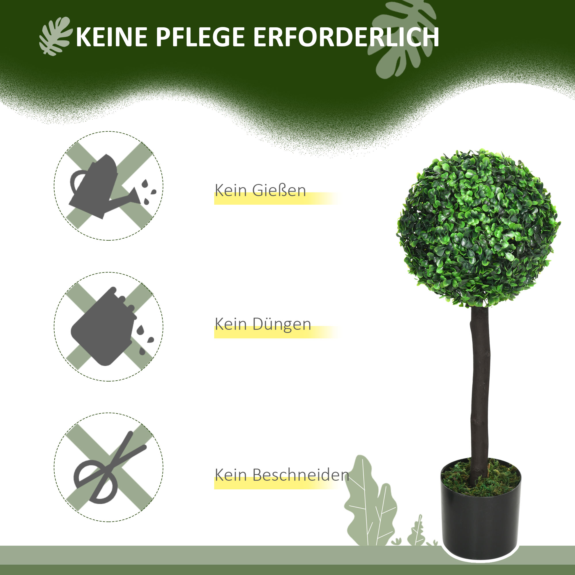 2er-Set künstlicher Buchsbaum, 2 Buchsbäume, Outdoor, 20 cm x 20 cm x 60 cm, Grün + Braun+ Schwarz