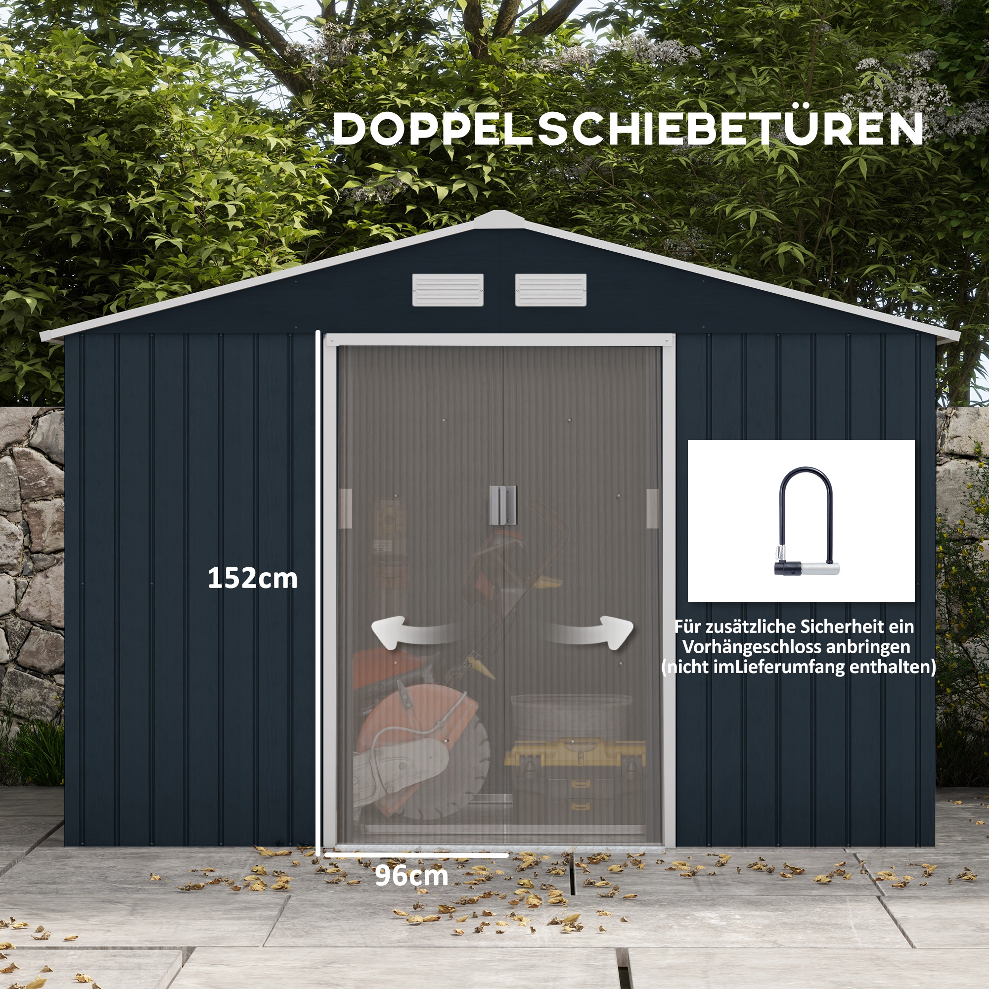 Geräteschuppen mit Schiebetüren 2,77 x 1,95 x 1,92 m Metall Kohlegrau
