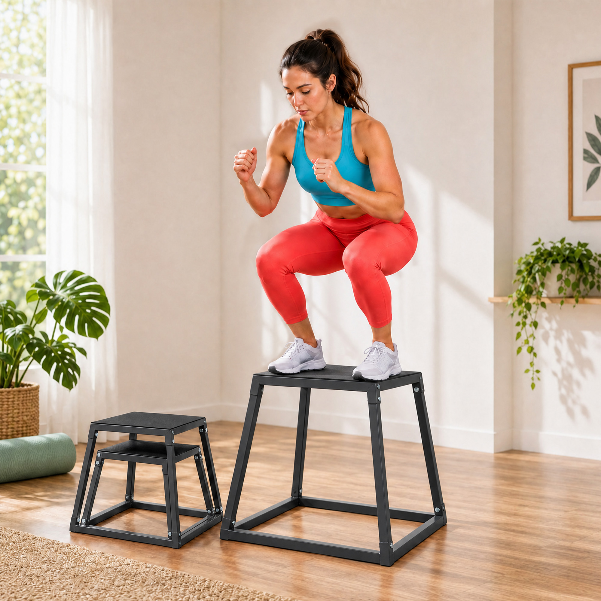 Plyometrische Sprungboxen 3er Set 30,5/45,8/61 cm Stapelbare Plyo Jump Box aus Stahl bis 200 kg