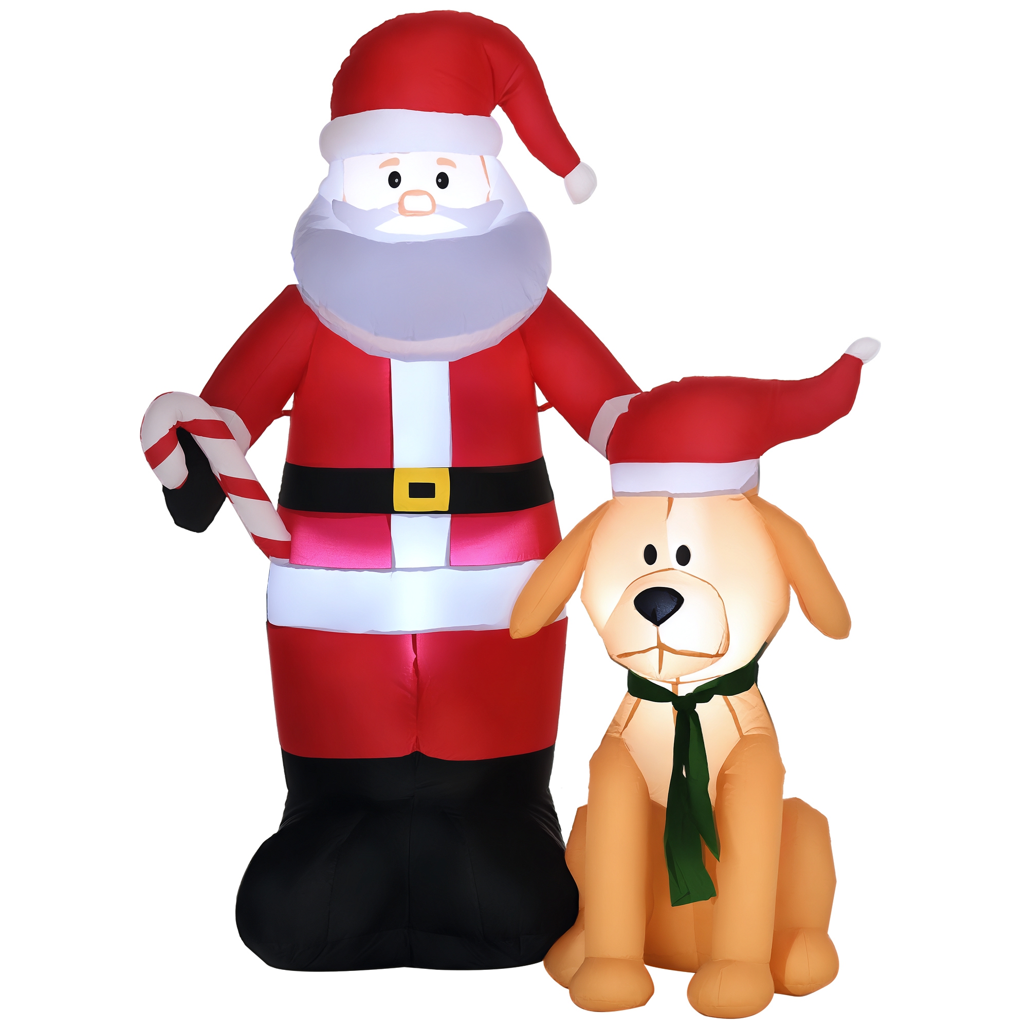Weihnachtsdeko, Weihnachtsmann mit Hund, aufblasbar, groß, inkl. Gebläse, 117 x 80 x 157 cm