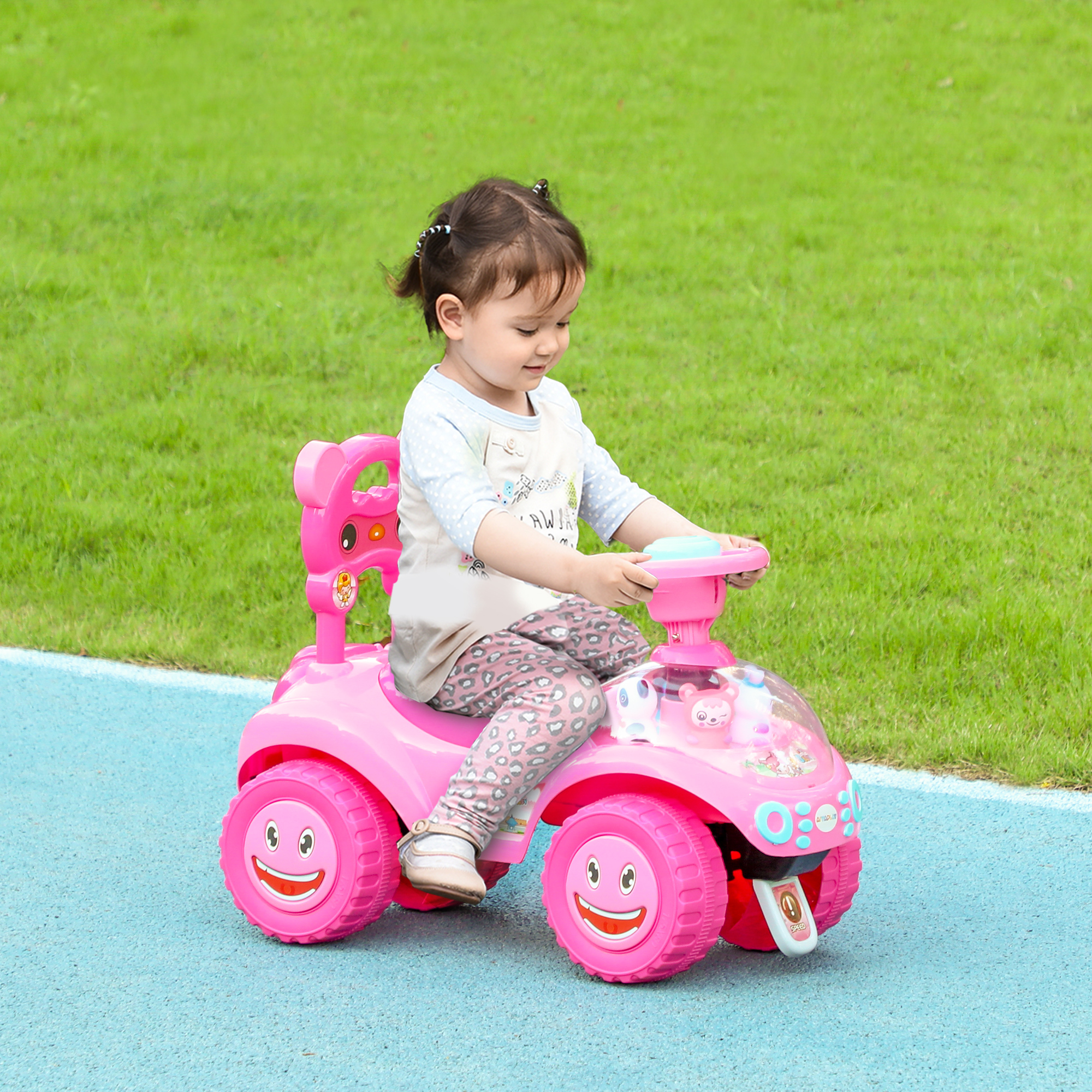 Rutschauto Kinder Rutschfahrzeug mit Musik Hupe, Licht Anti-Kipp-Schutz & Stauraum unter dem Sitz, 18-36 Monaten, Rosa