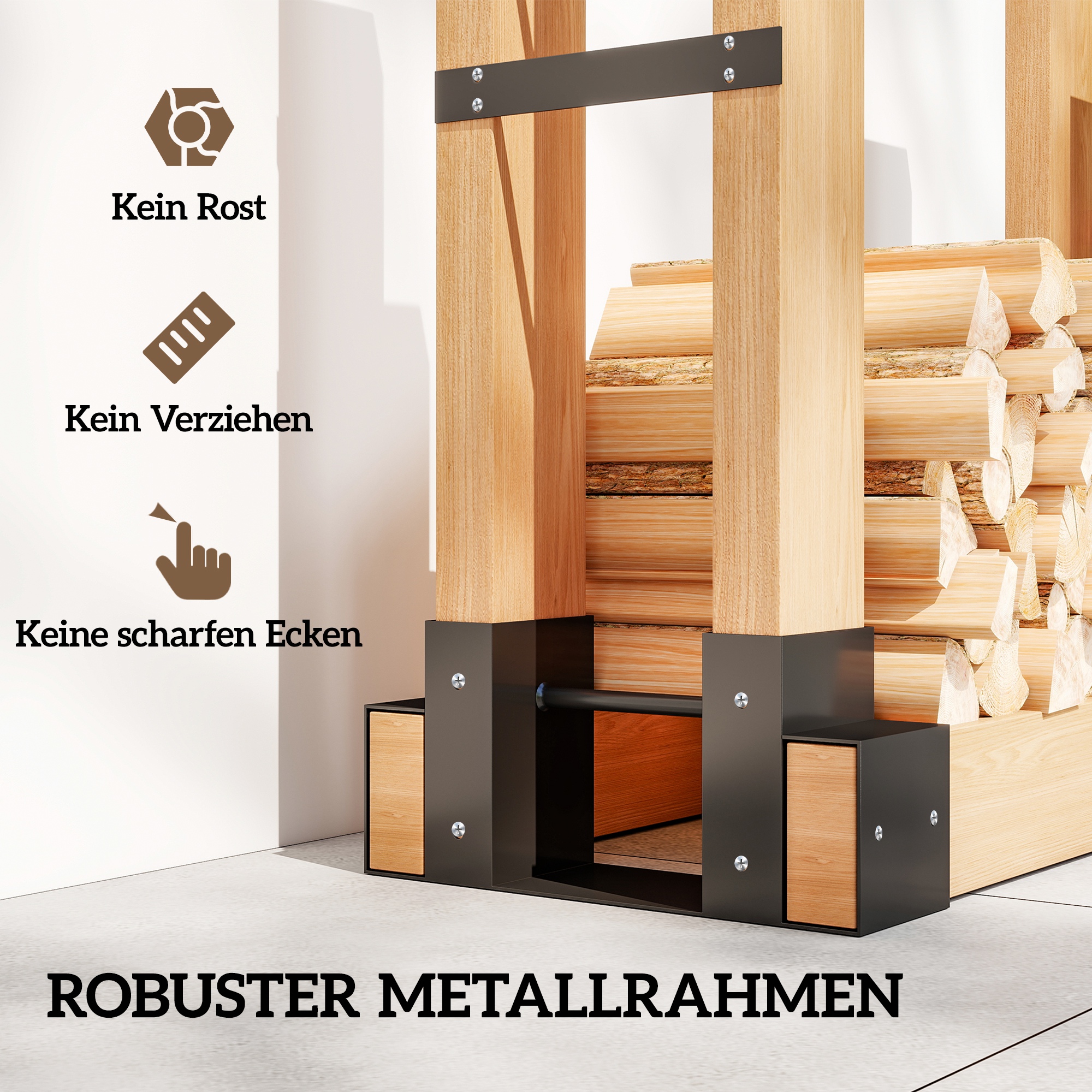 2er Set Kaminholzregal für innen 33,5 x 10 x 15,5cm Brennholzregal mit verstellbar Länge Metall Schwarz
