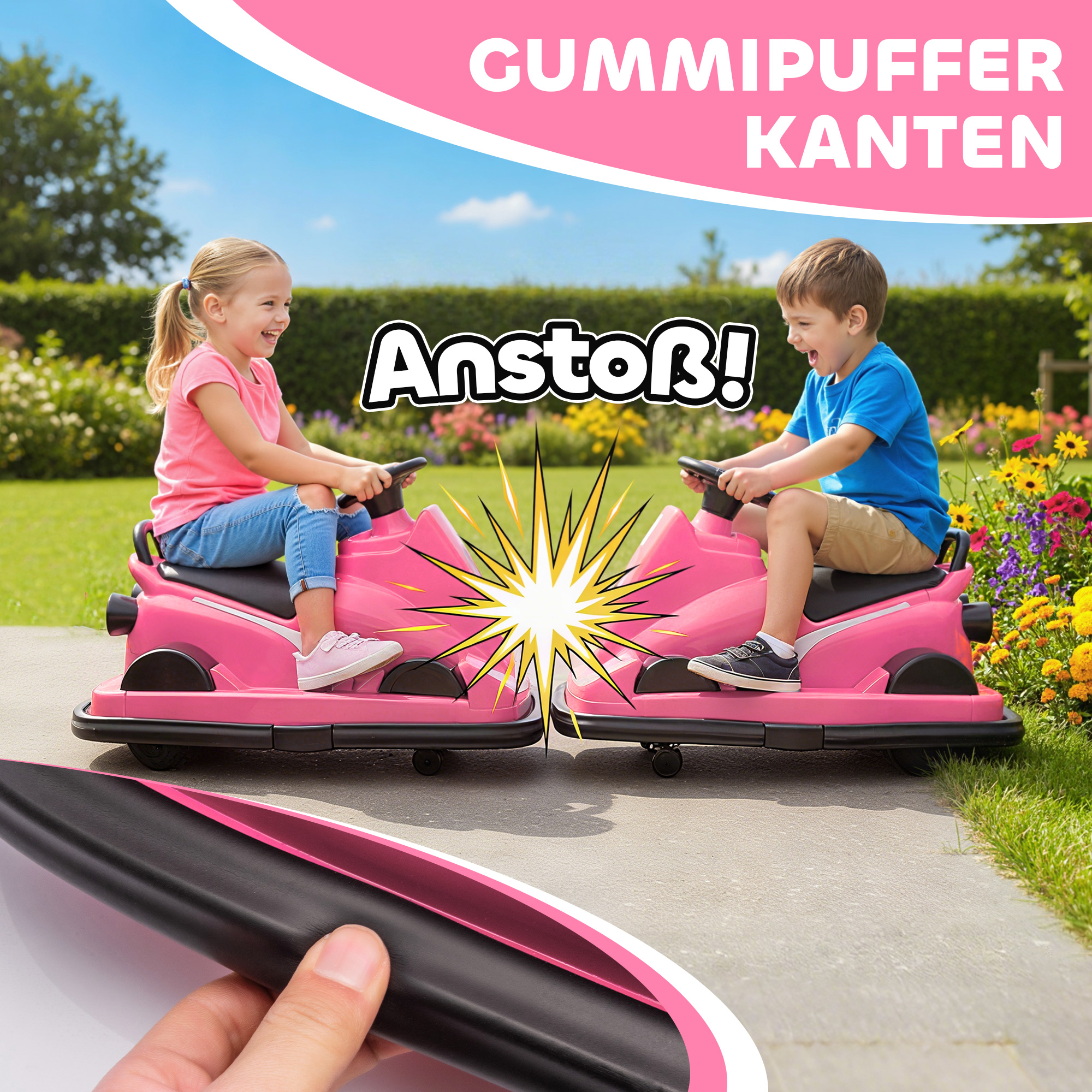Autoscooter für Kinder, um 360 Grad drehbar, Lenkrad, LED-Lichter, Musikfunktion, 3-8 Jahre, Rosa