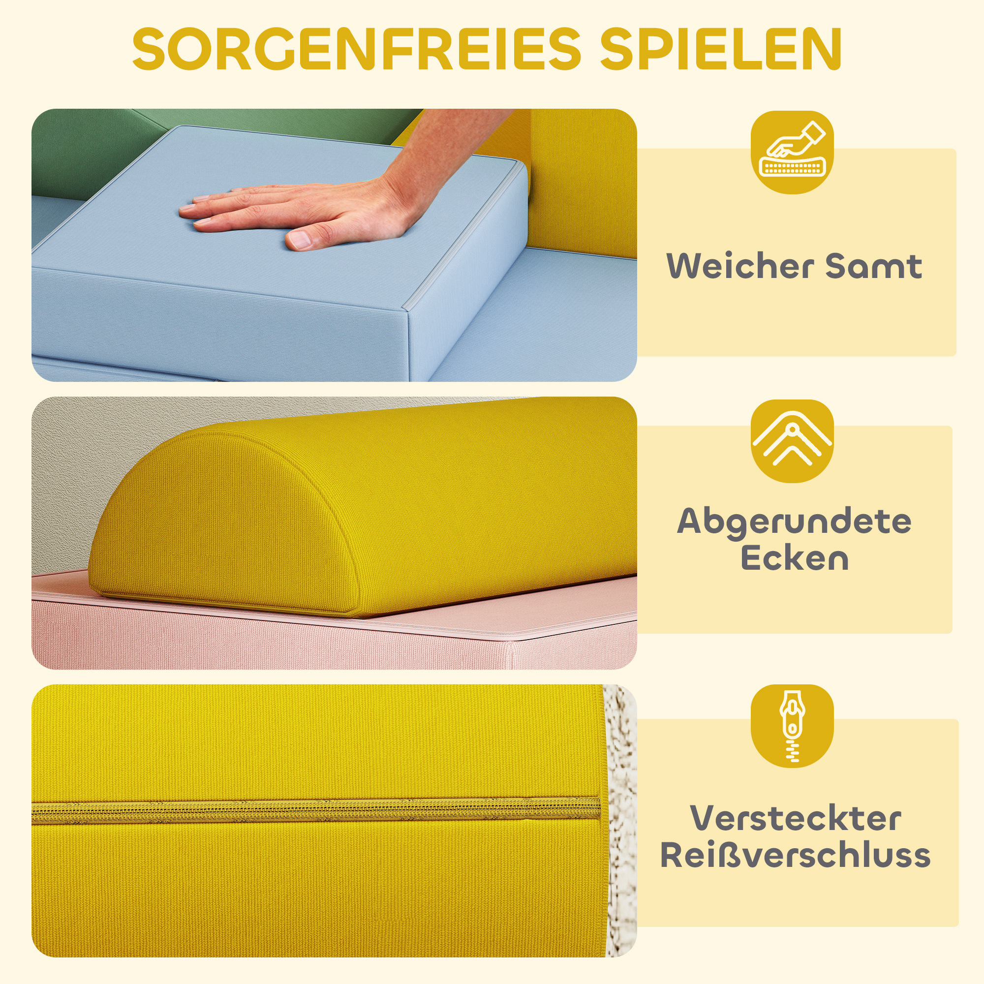 Softbaustein-Set für Kinder, 12-teiliges Stoffblock-Set, Schaumstoff, Cordbezug, waschbar, Pastellbunt