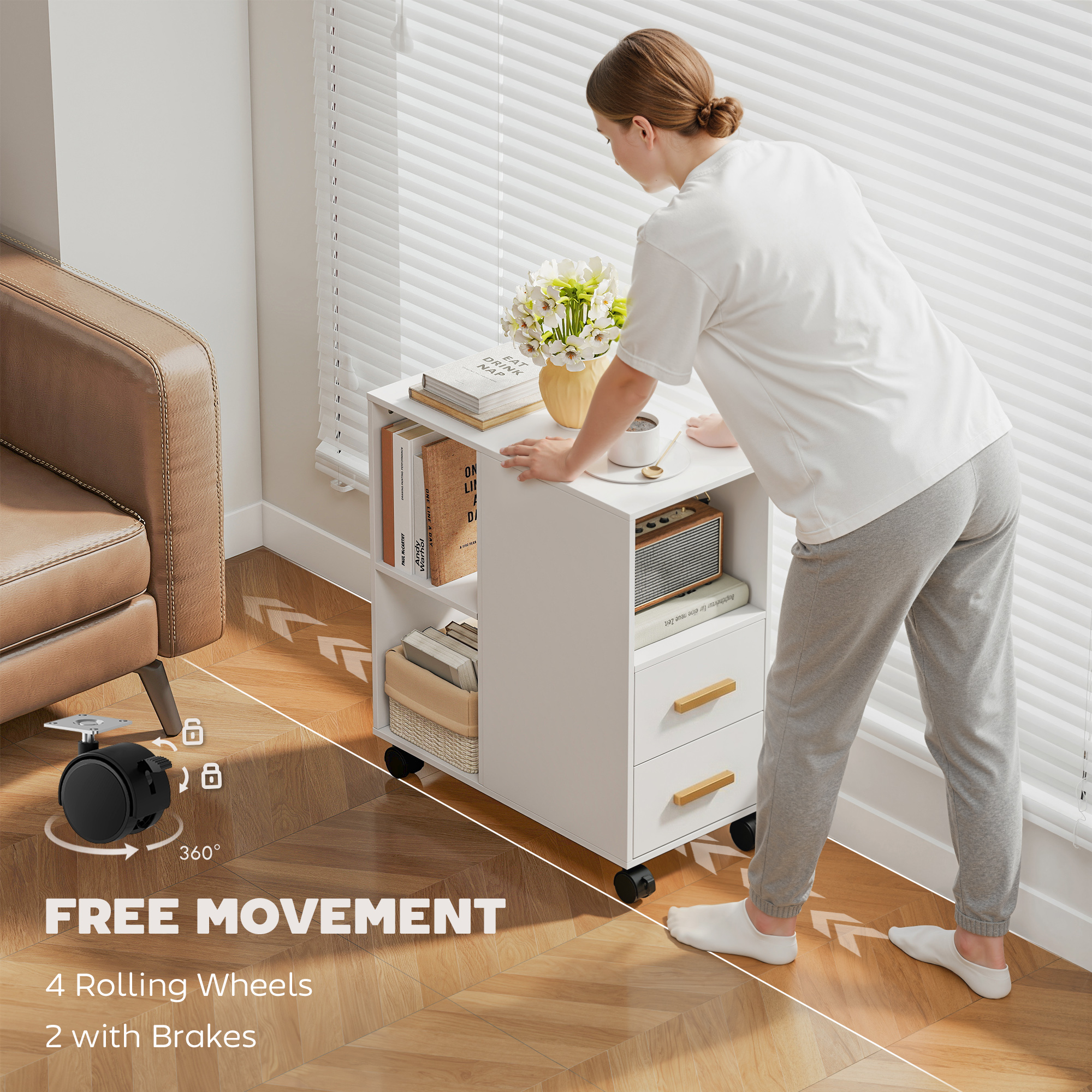 Druckerständer Druckertisch mit Verstellbar Ablage, Rollen für Fax Scanner 60 x 30 x 65 cm Weiß