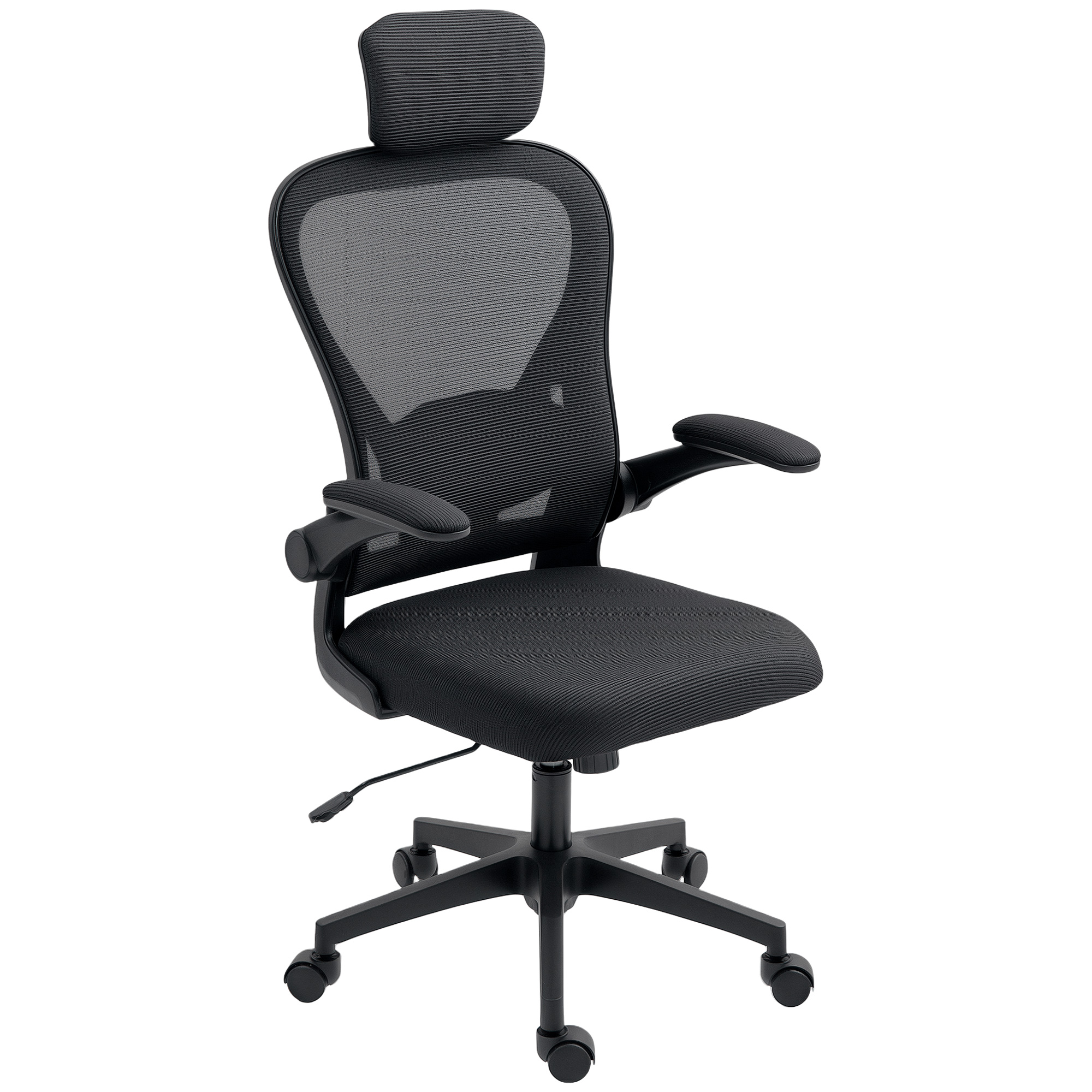 Bürostuhl Ergonomischer Schreibtischstuhl mit Hochklappbaren Armlehnen, Verstellbarer Lendenwirbelstütze Schwarz