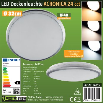 LED Deckenleuchte "Acronica 24 CCT" / Ø 32cm, 24W, 2400lm, IP40