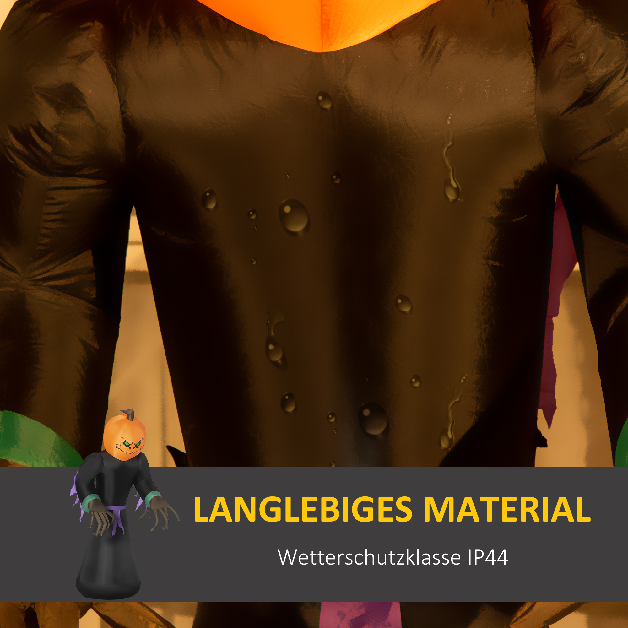 210 cm, aufblasbar, Kürbisgeist, Halloween Horror Deko mit LED Beleuchtung, Halloween-Dekoration, Wasserdichte Luftfigur, Polyester, für Indoor, Outdoor