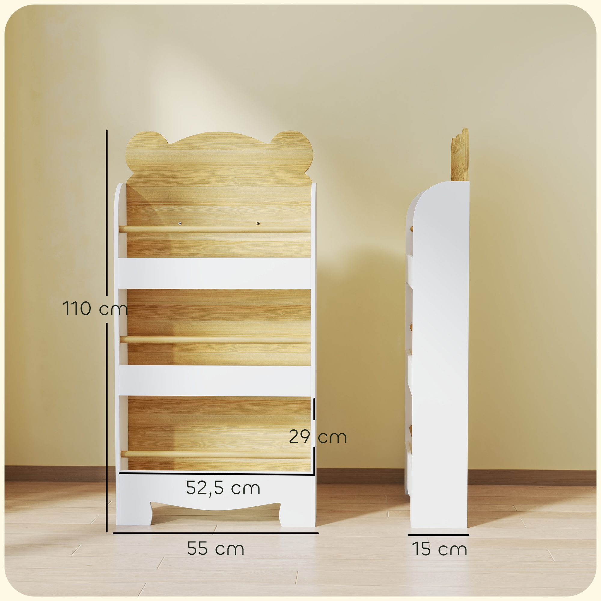 Bücherregal für Kinder Kinderregal mit 3 Ablagen Aufbewahrungsregal aus Holz 55x15x110cm Weiß