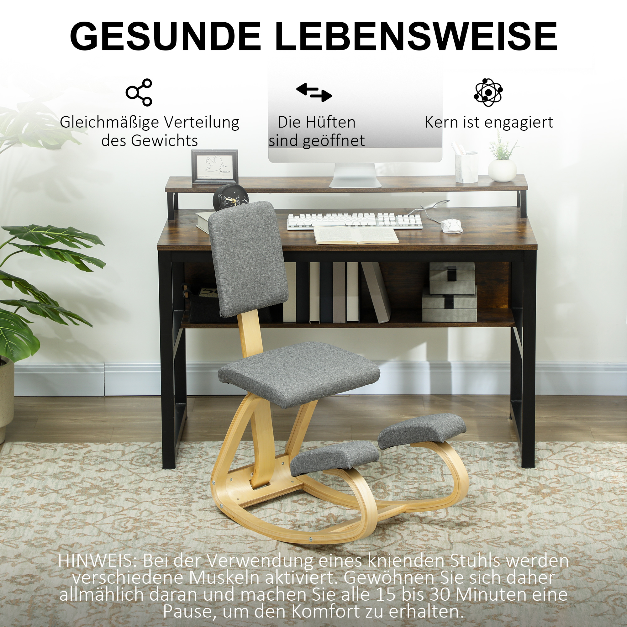 ergonomischer Kniestuhl, Kniehocker Gesundheitsstuhl für Zuhause, Büro, Meditation Grau
