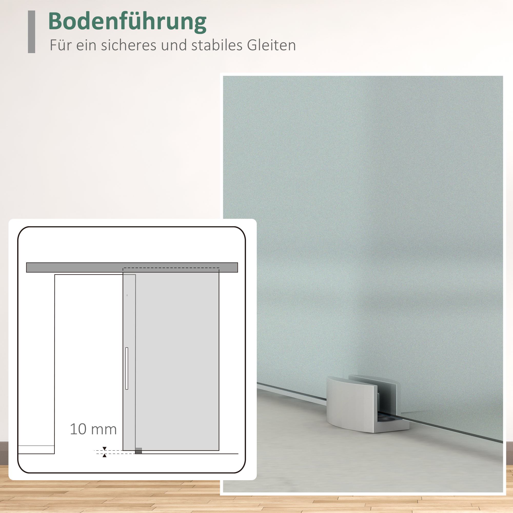 Glasschiebetür mit Griffstange, einseitig satiniert, 90 x 205 cm