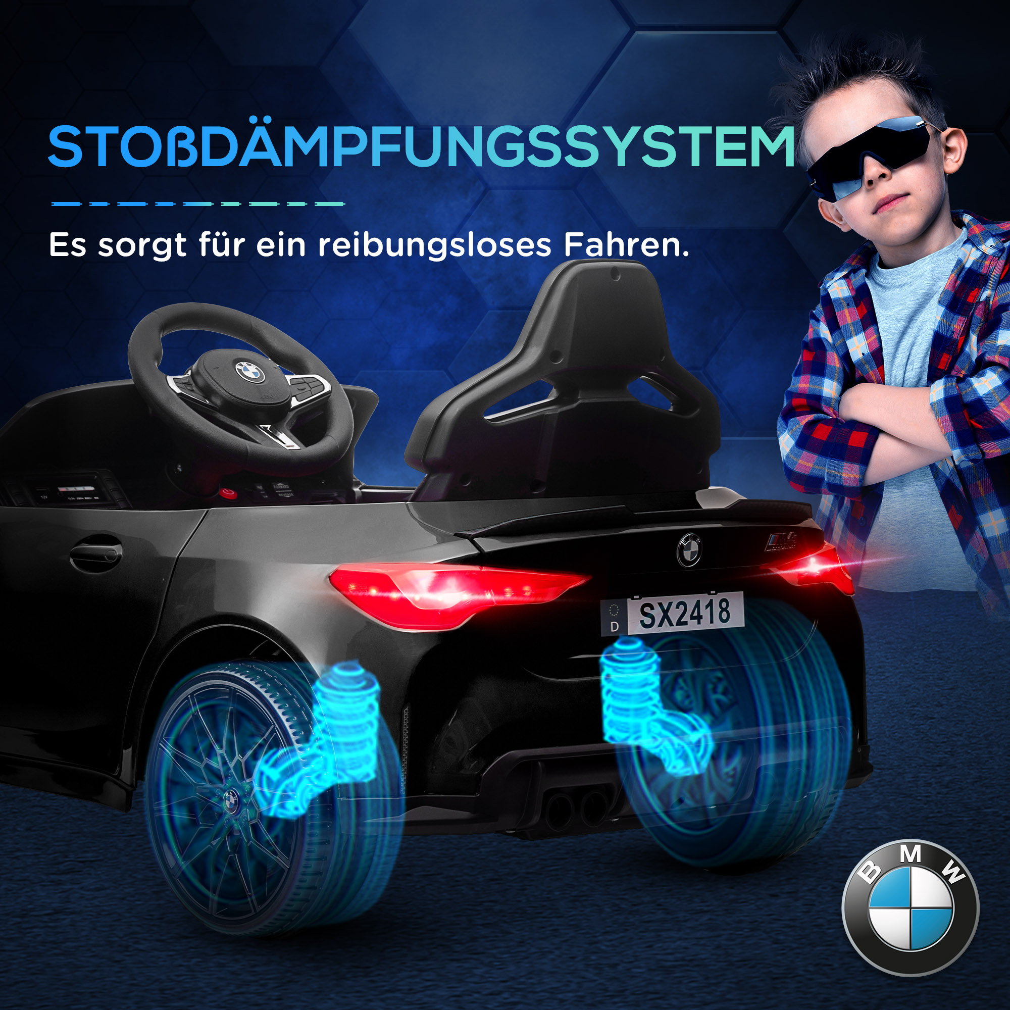Elektro-Kinderauto BMW M4, Sound & Licht, 3-5 km/h, inkl. Fernsteuerung, für 3-5 Jahre, Schwarz