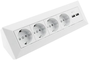 4-fach Steckdosenblock + 2x USB, weiß / 250V~/ 16A, Aufbaumontage, USB 3,1A