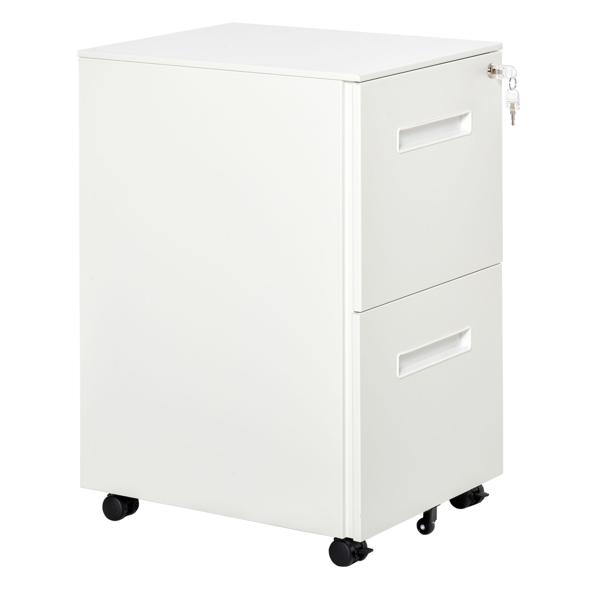 Rollcontainer, Aktenschrank, Trennwand, zentral abschließbar, Stahlgehäuse, 5 Räder, weiß, 39 x 48 x 67 cm