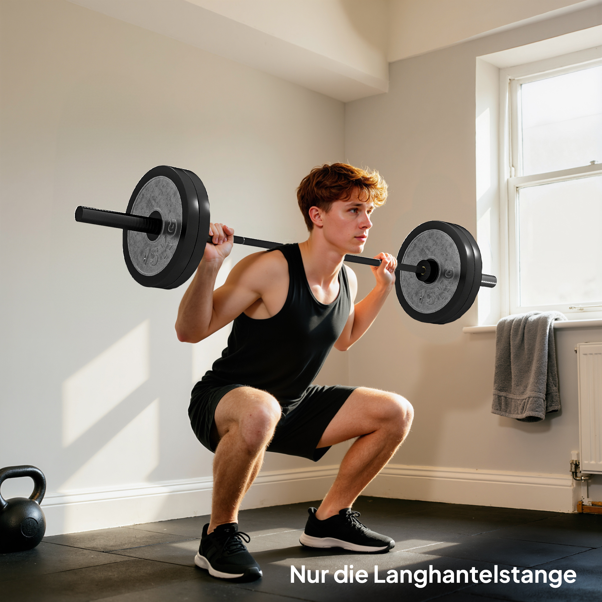 Hantelstange, 180 cm Olympiastange, Stahl, 200 kg Tragkraft, Schwarz