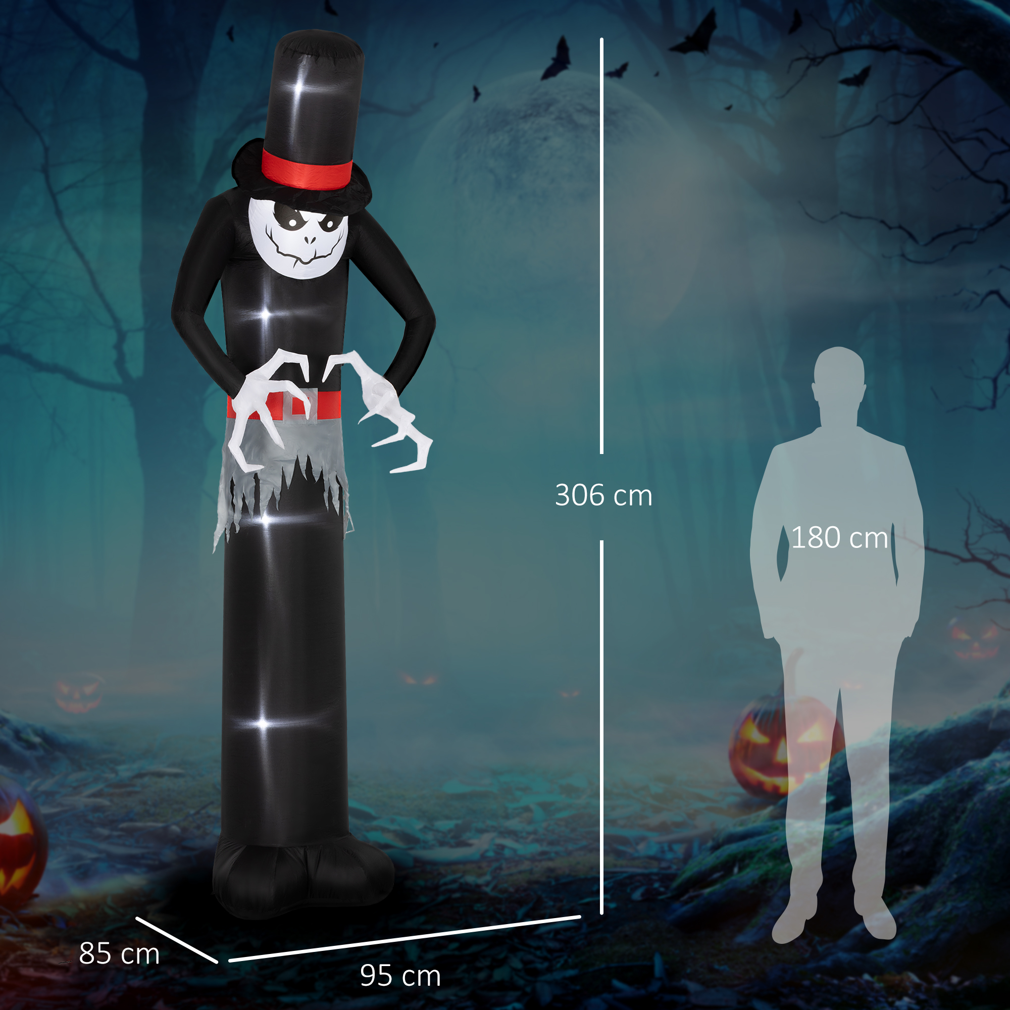 Halloween-Dekoration 3 m riesiger Sensenmann mit LED-Beleuchtung für Outdoor, IP44