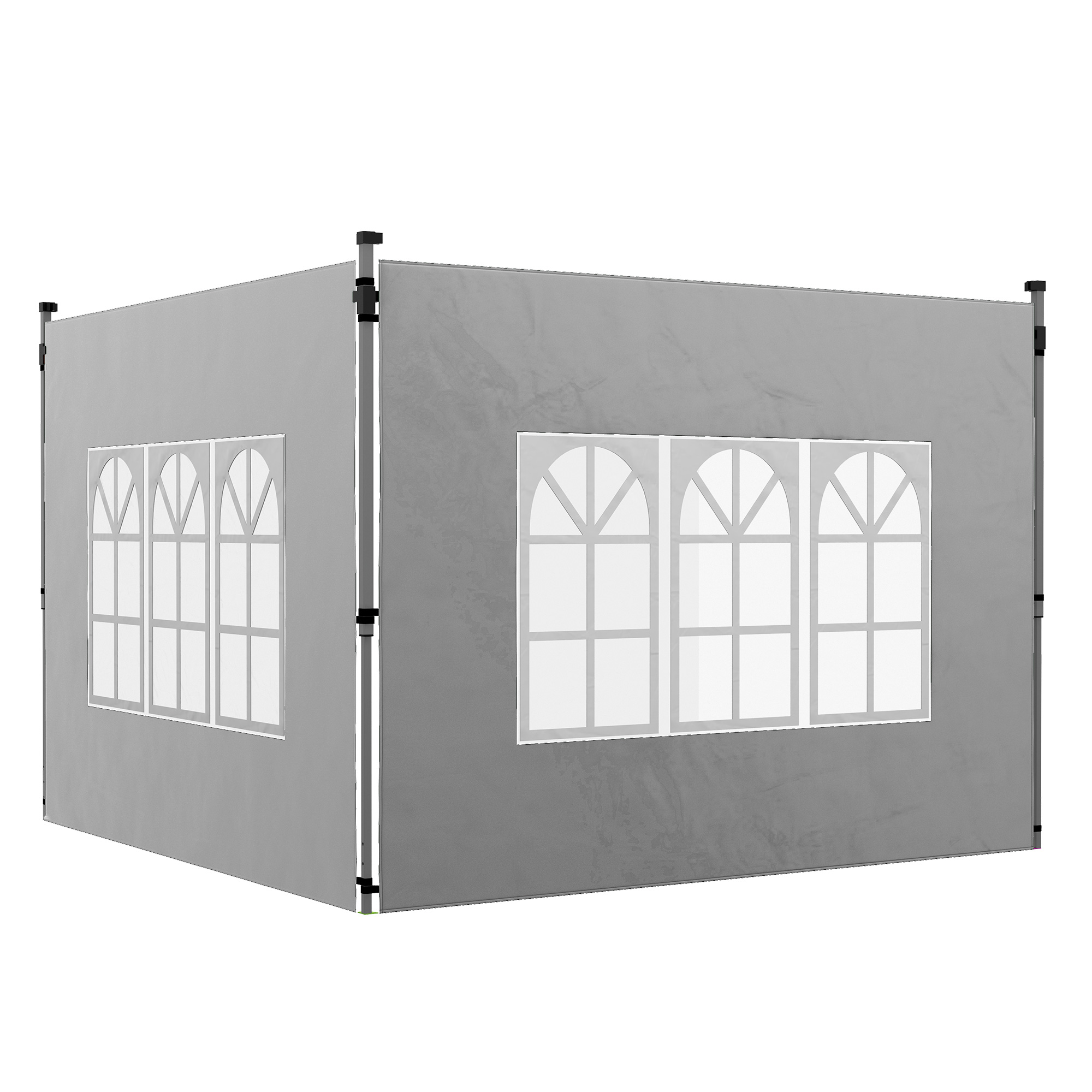 2er-Set Seitenteile für Pavillon 3x3/3x4 m, Seitenwand mit Fenster, wasserdicht Hellgrau